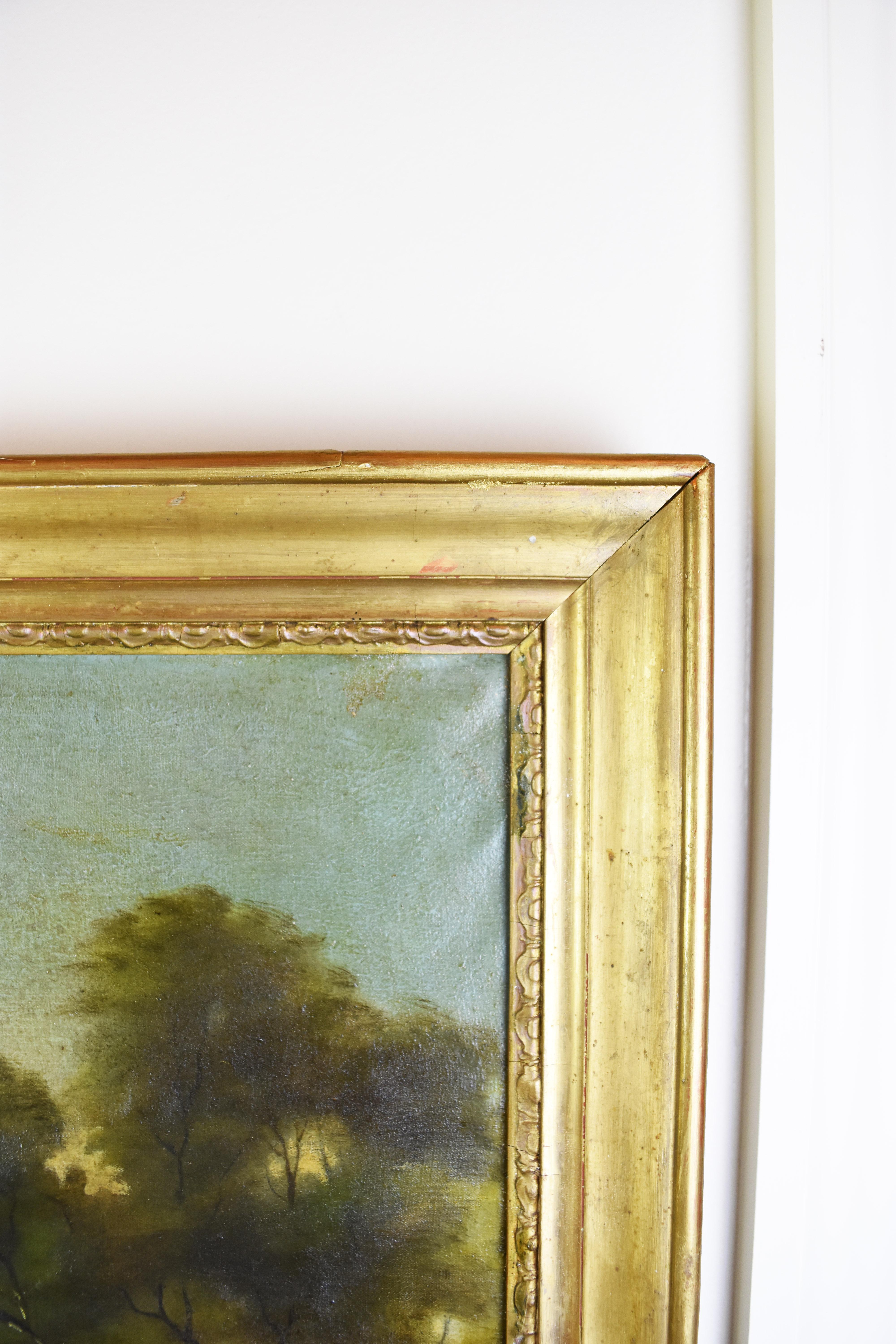 Canvas 19th Century Hand-Painted Trumeau Mirror For Sale