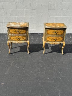 19th Century Hand Painted Venetian Rococo Style Petite Commodes Nightstands