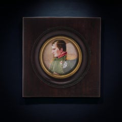 19th-century hand-painted watercolour miniature portrait of Napoleon I
