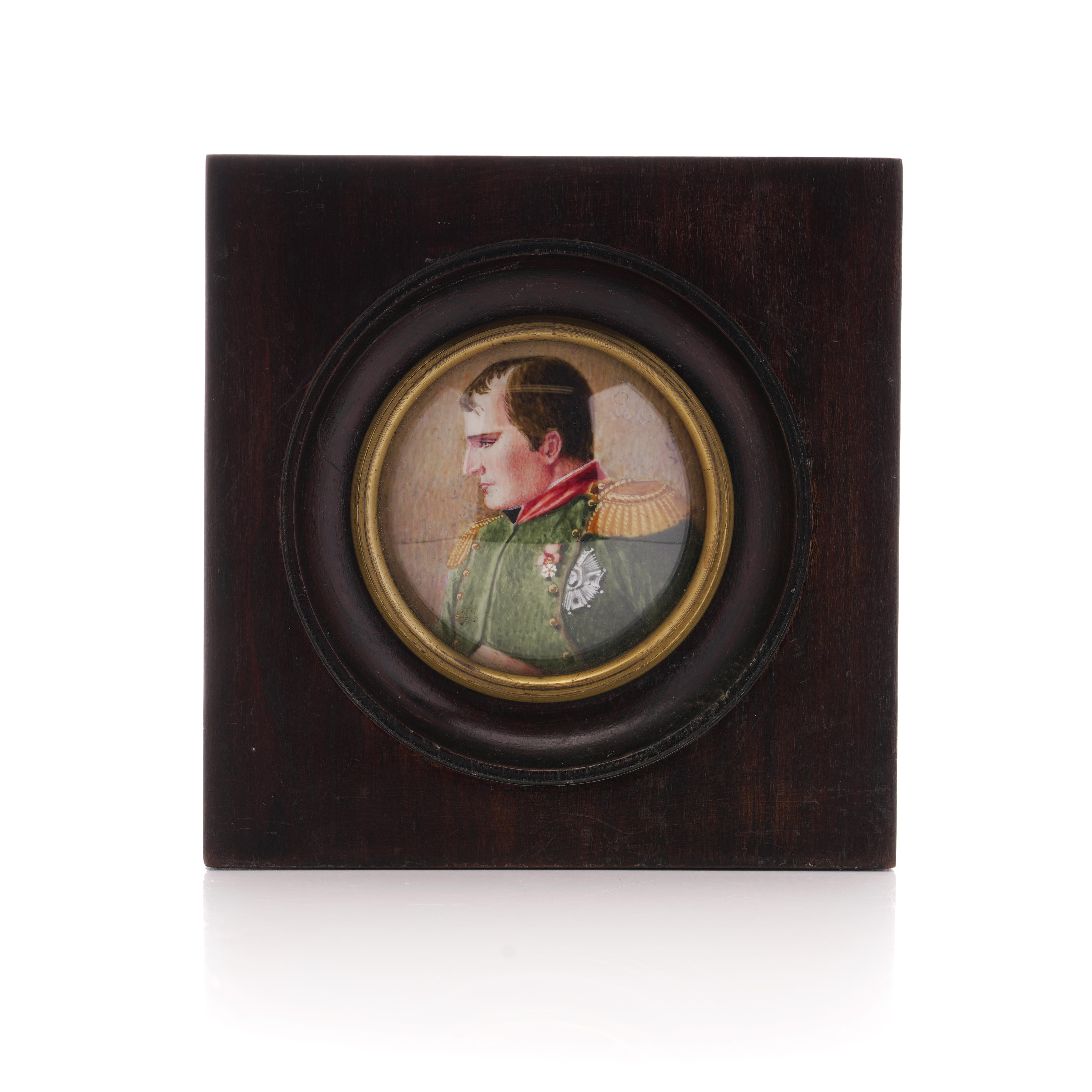 19th-century hand-painted watercolour miniature portrait of Napoleon I  In Good Condition For Sale In Braintree, GB