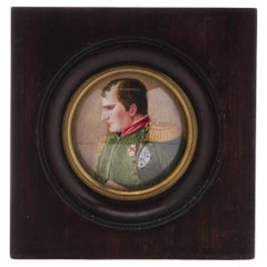 Vintage 19th-century hand-painted watercolour miniature portrait of Napoleon I 