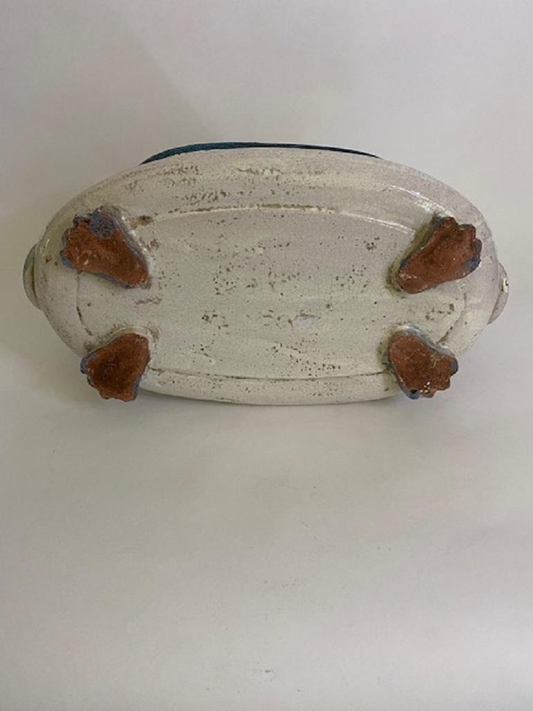 19th Century Hand Painter Porcelain Faience Footbath on Paw Feet From England For Sale 5