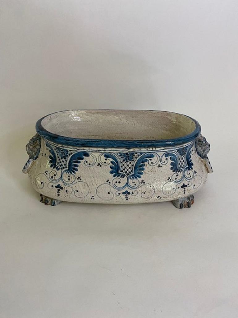19th Century Hand Painter Porcelain Faience Footbath on Paw Feet From England For Sale 6