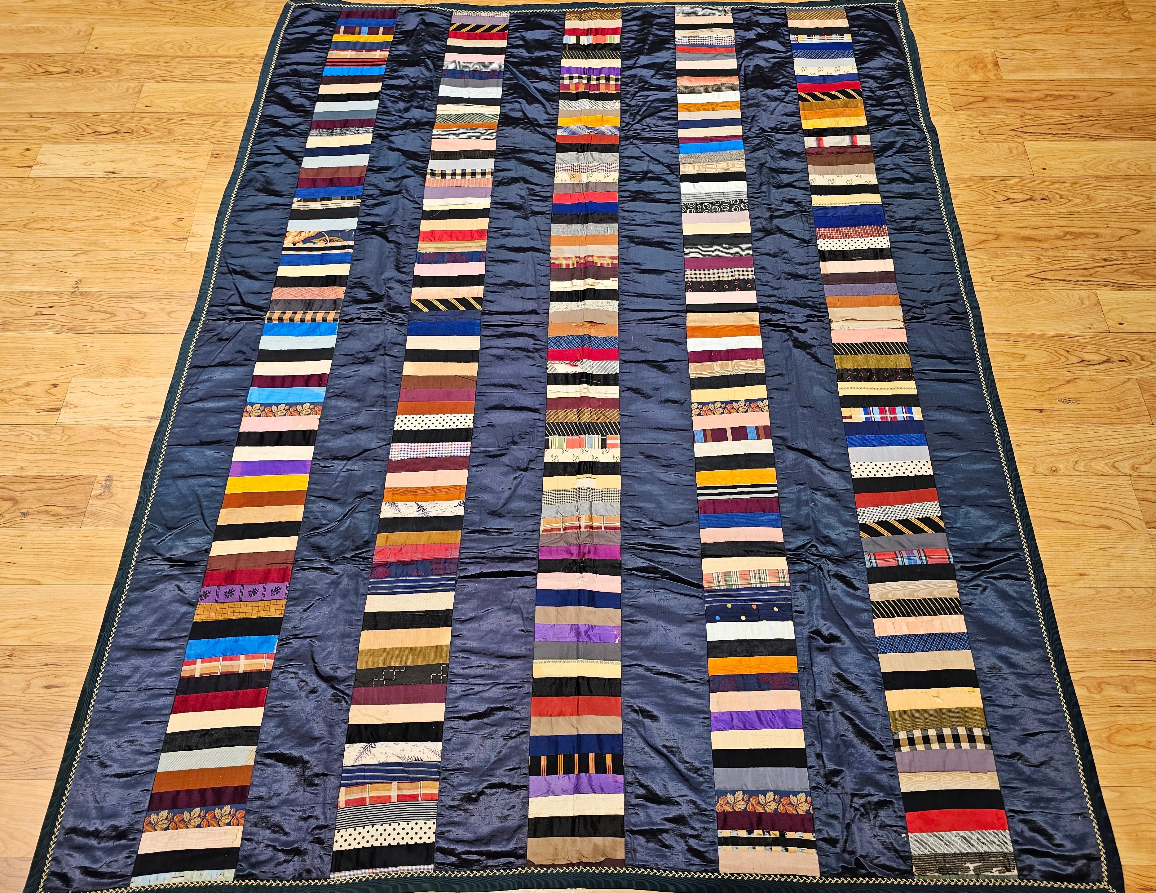 19th Century Hand Stitched American Silk Quilt For Sale 6
