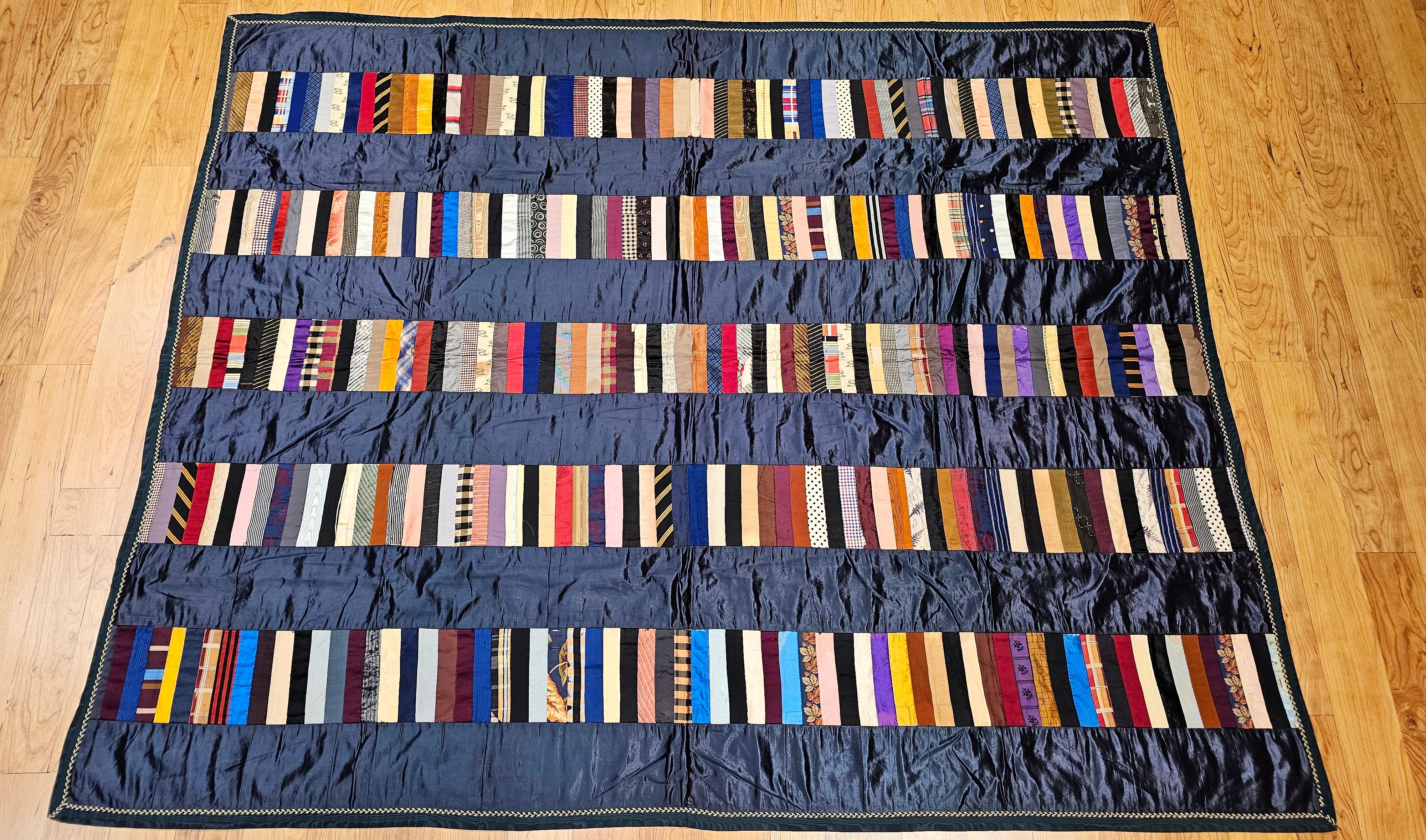 Hand-Crafted 19th Century Hand Stitched American Silk Quilt For Sale