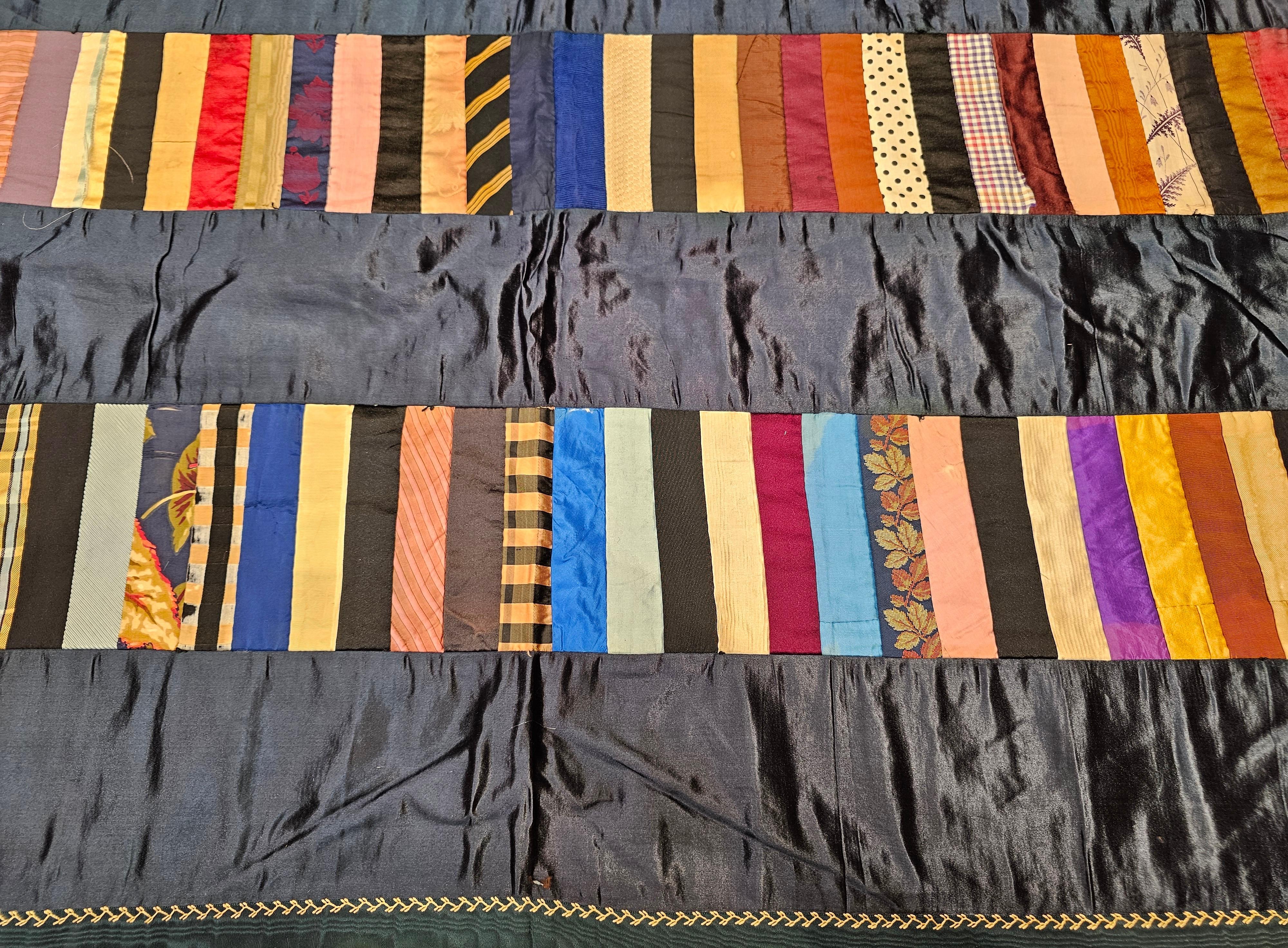 19th Century Hand Stitched American Silk Quilt In Good Condition For Sale In Barrington, IL