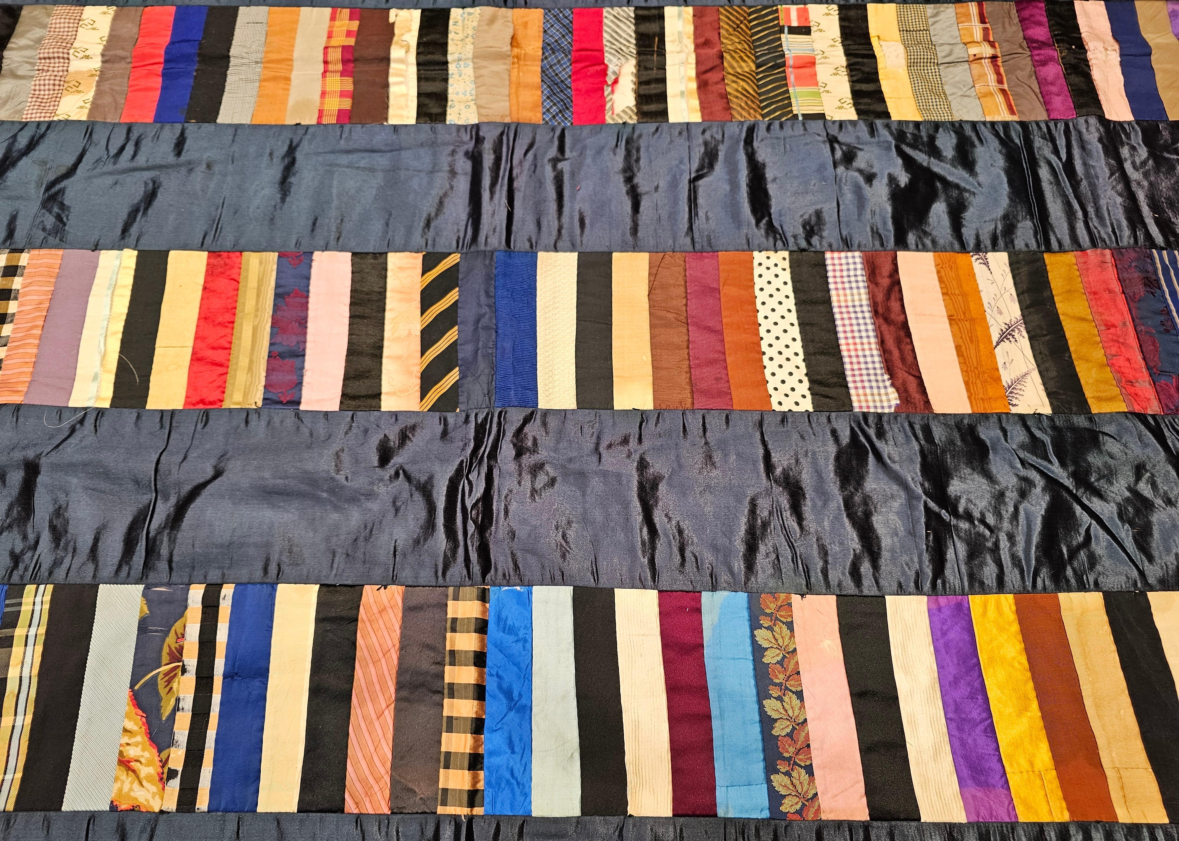 Fabric 19th Century Hand Stitched American Silk Quilt For Sale