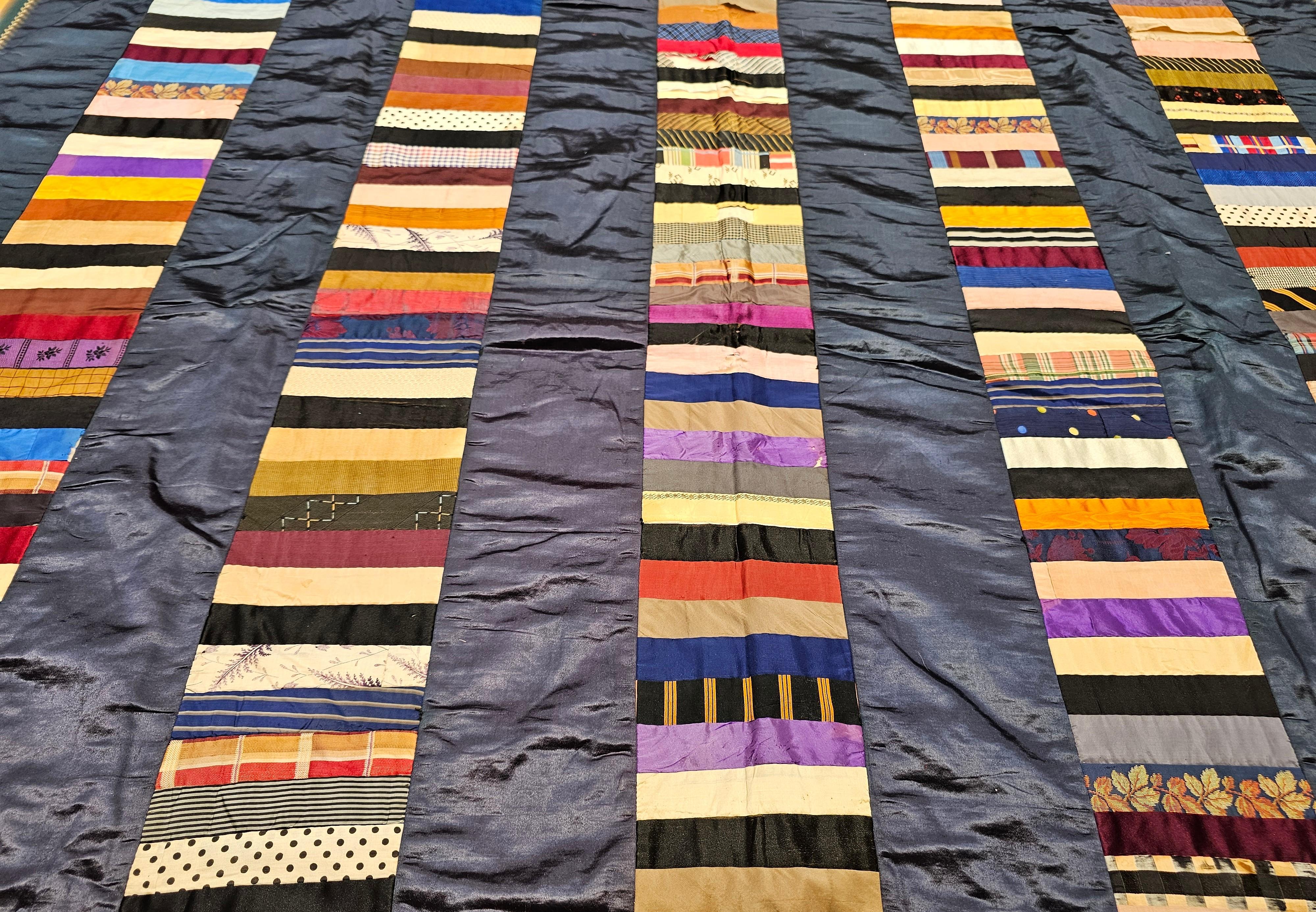 19th Century Hand Stitched American Silk Quilt For Sale 1