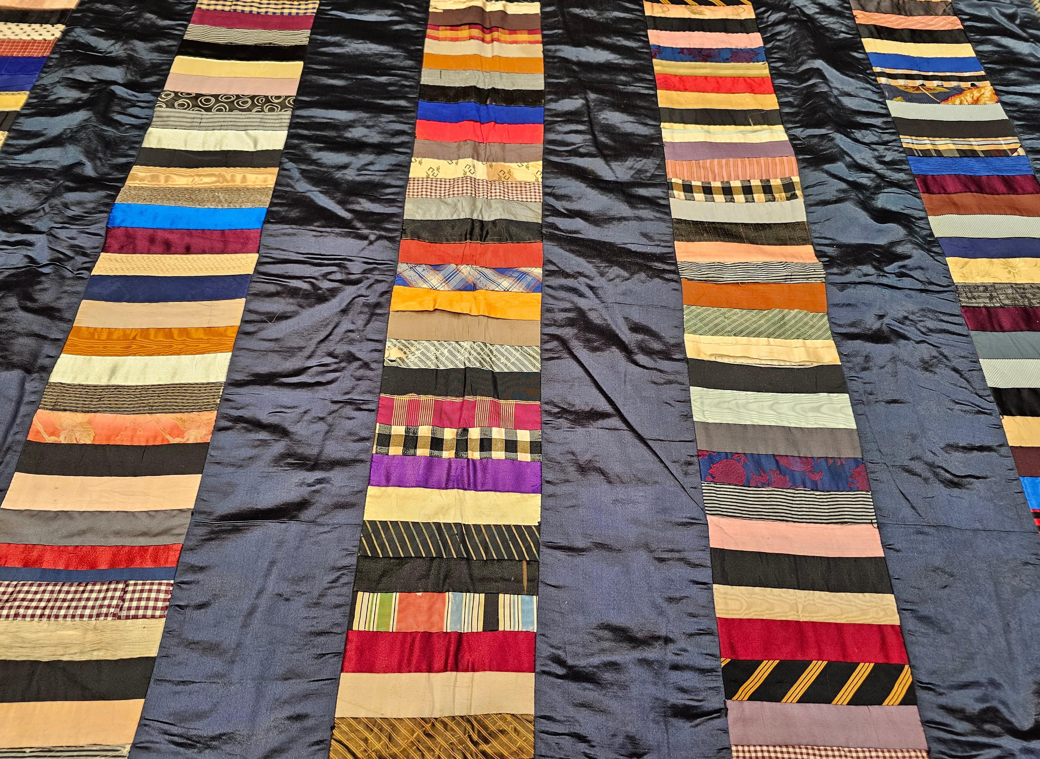 19th Century Hand Stitched American Silk Quilt For Sale 2