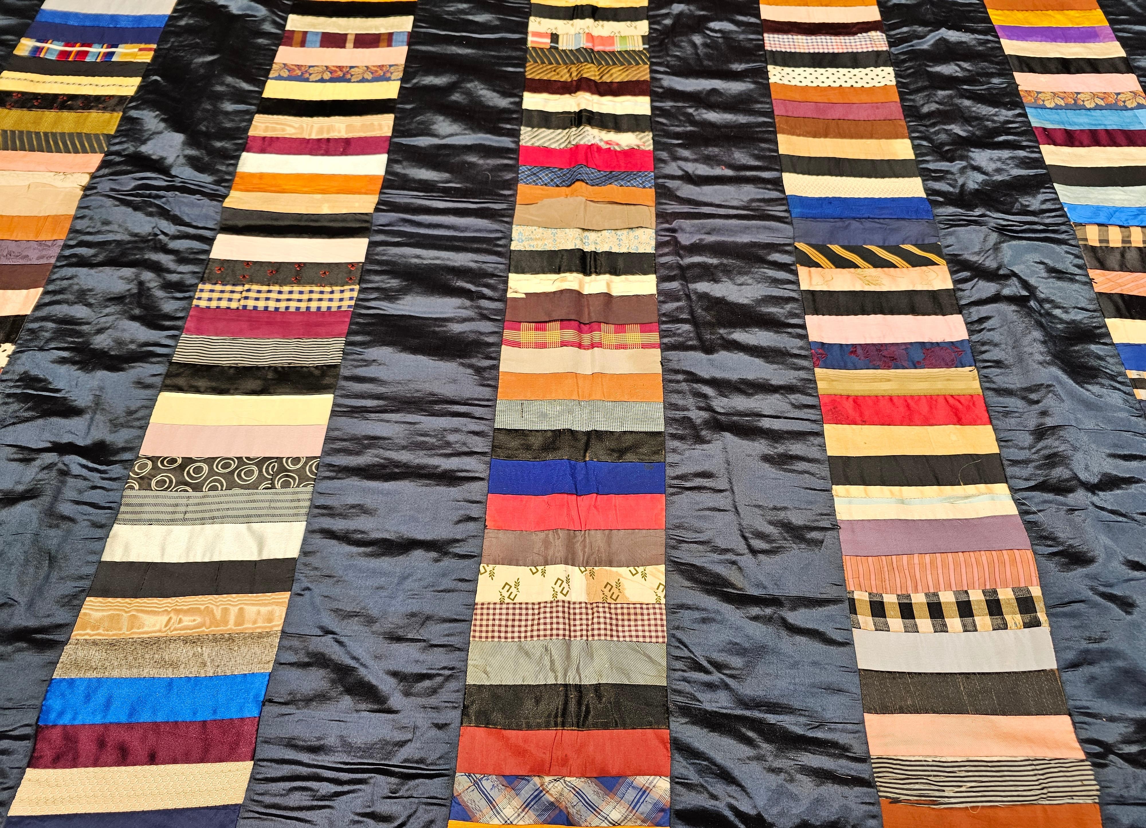 19th Century Hand Stitched American Silk Quilt For Sale 3