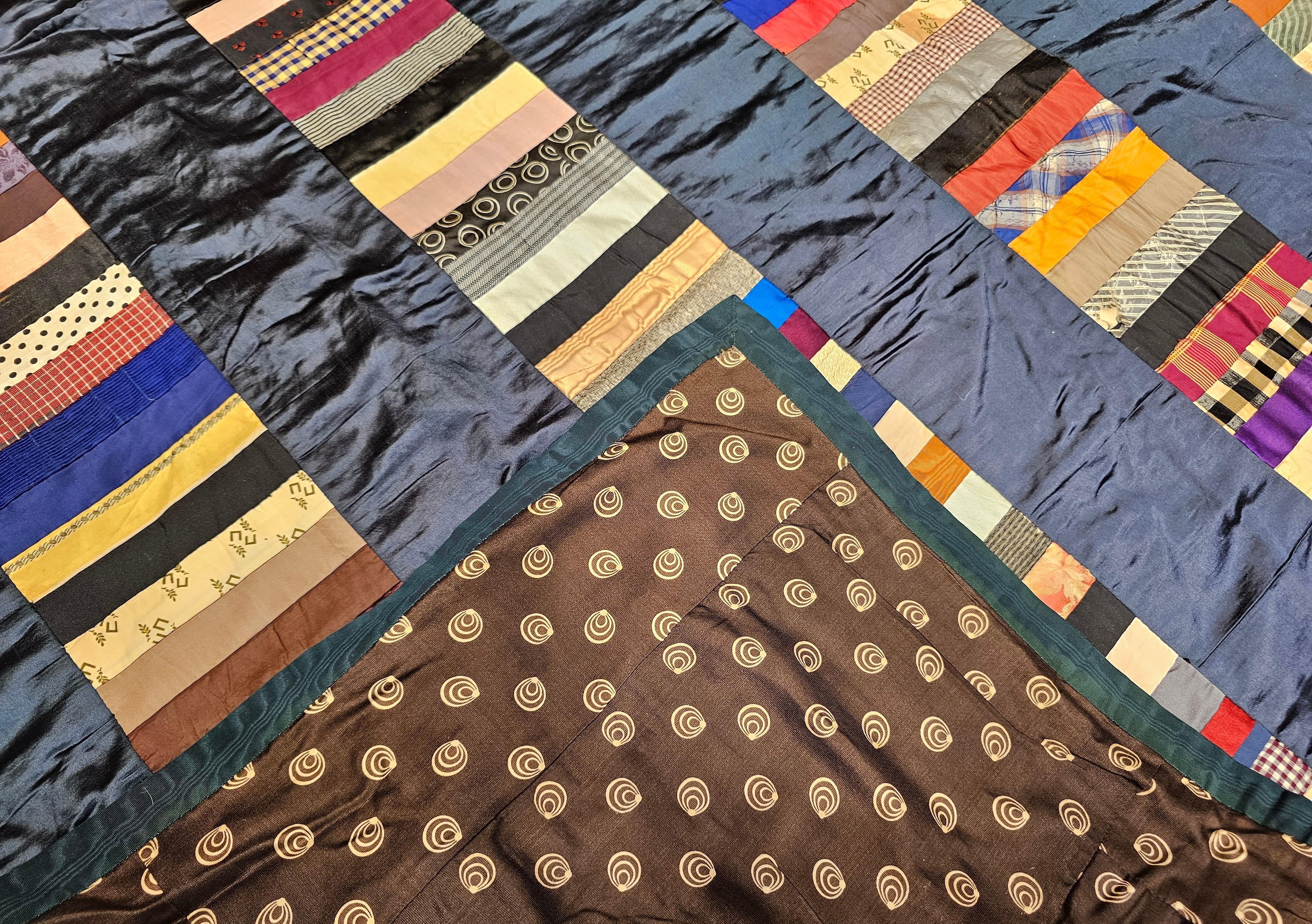 19th Century Hand Stitched American Silk Quilt For Sale 4
