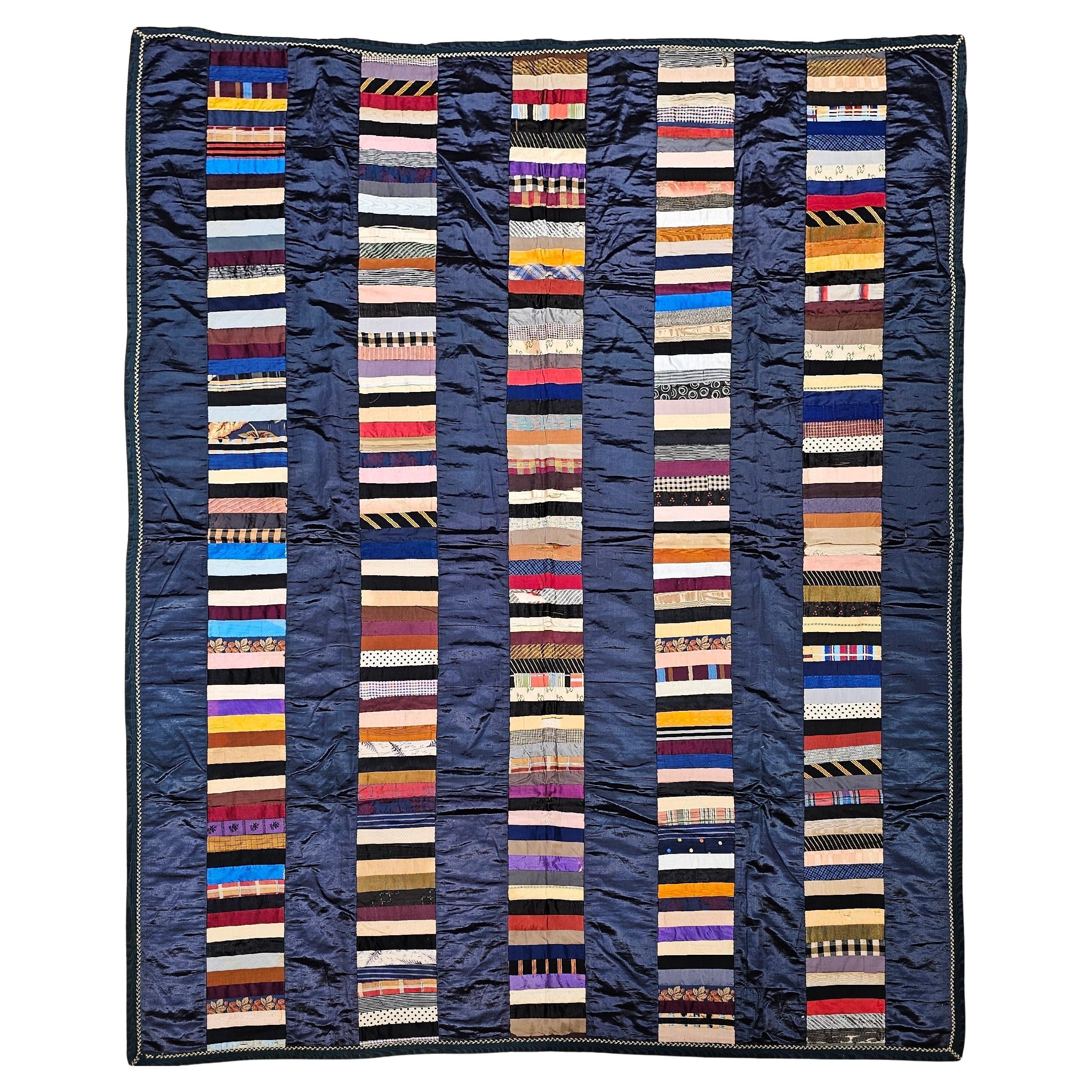 19th Century Hand Stitched American Silk Quilt For Sale