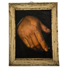 19th-Century Hand Study Fragment in a Painted Wood Frame