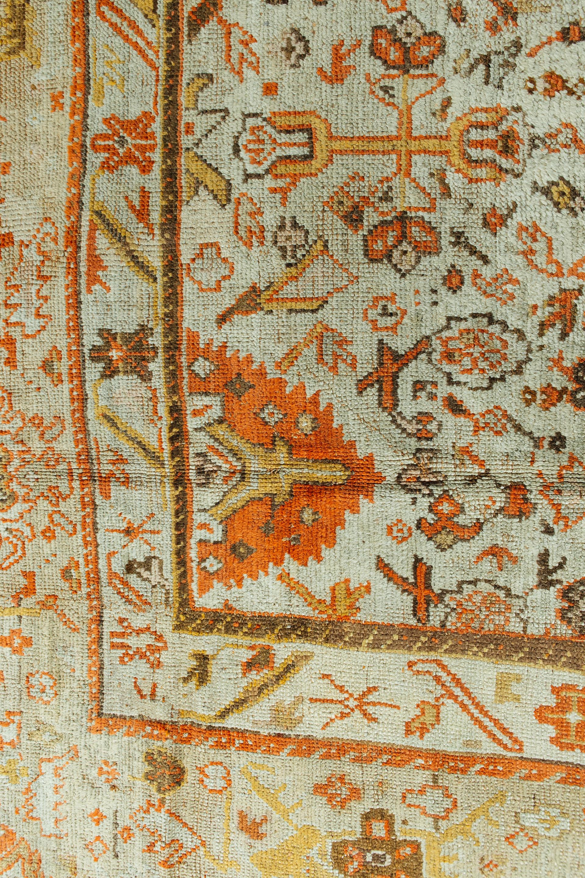 Hand-Knotted 19th Century Handwoven Antique Turkish Oushak Rug  For Sale