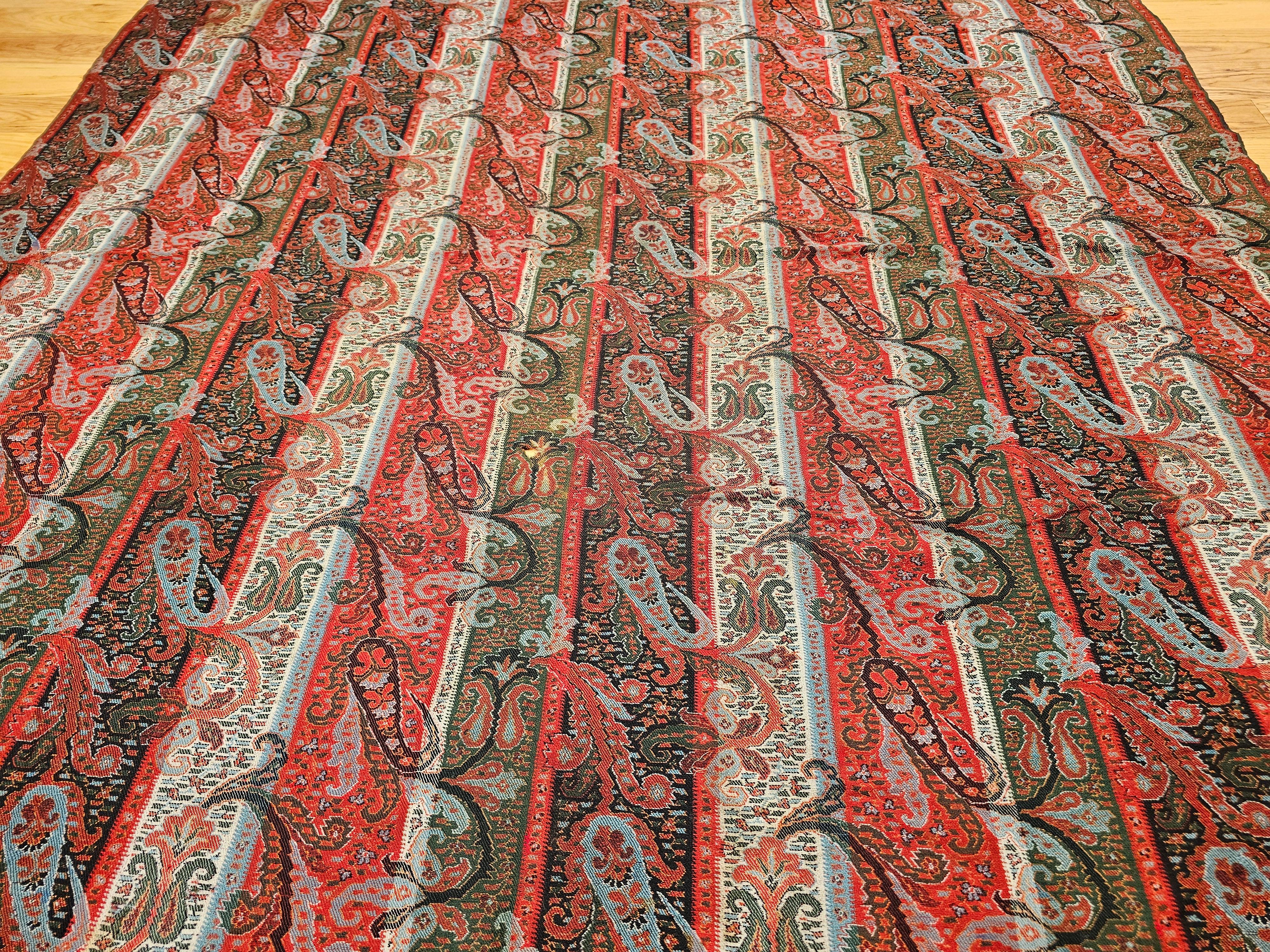 Hand-Crafted 19th Century Hand-Woven Paisley Shawl For Sale