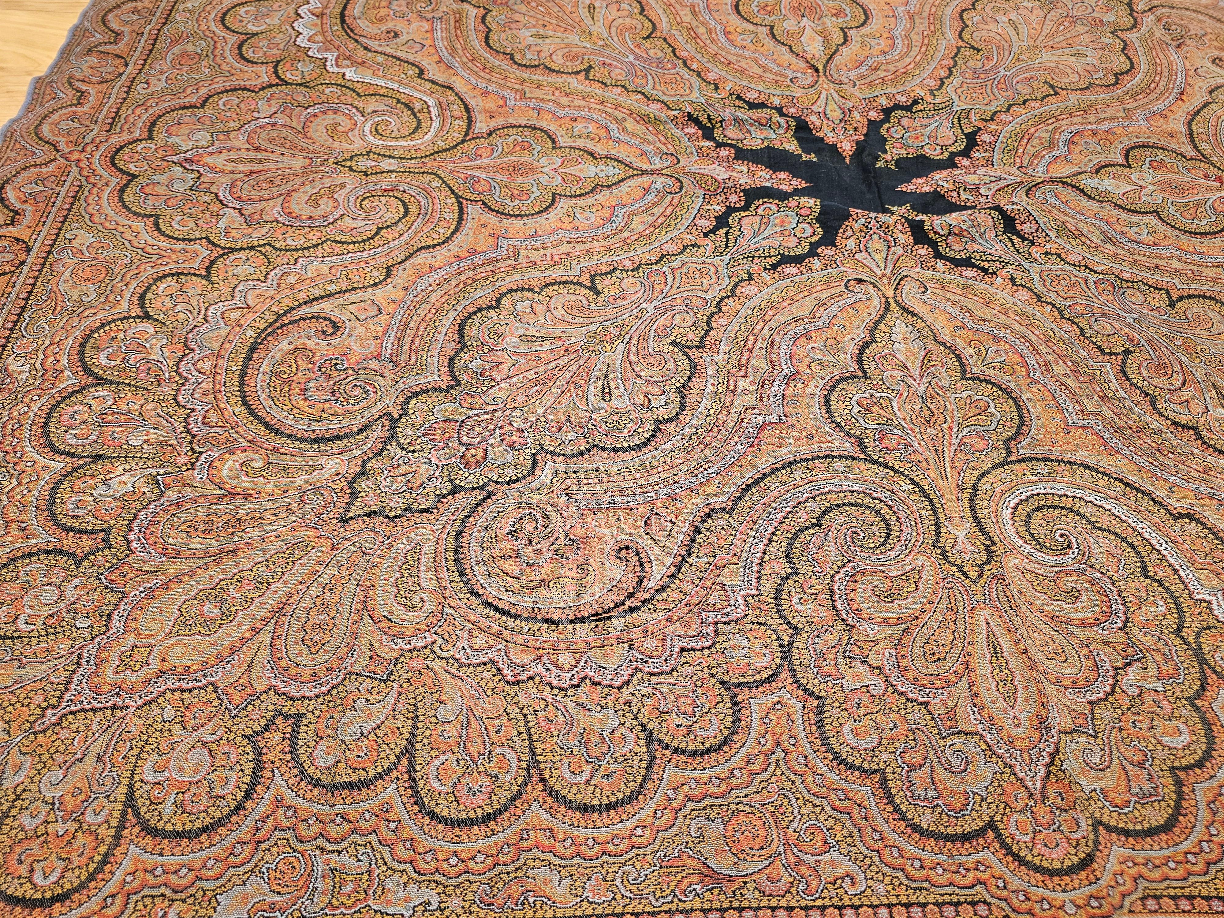 Wool 19th Century Hand-Woven Kashmiri Paisley 