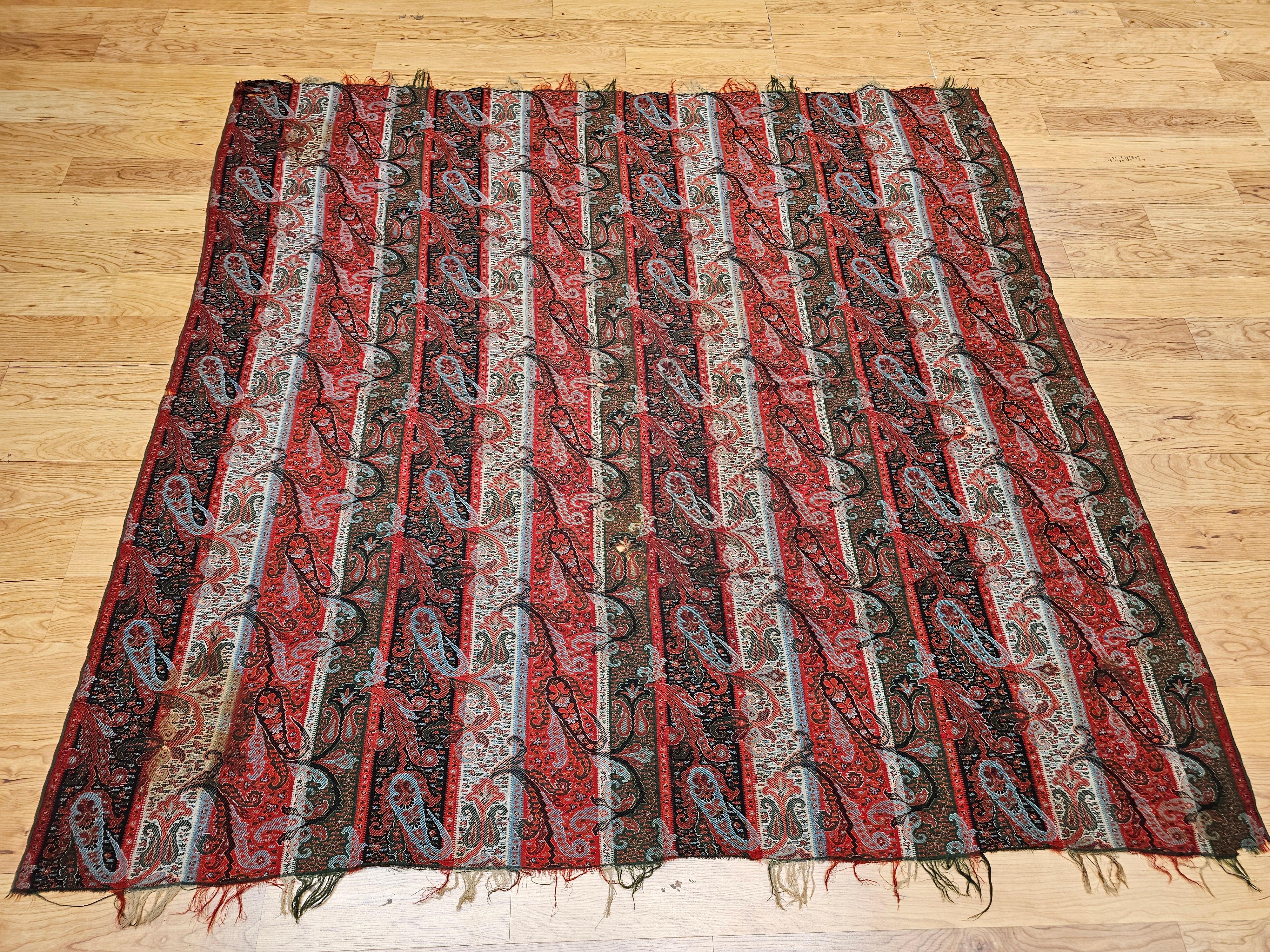 19th Century Hand-Woven Paisley Shawl For Sale 1