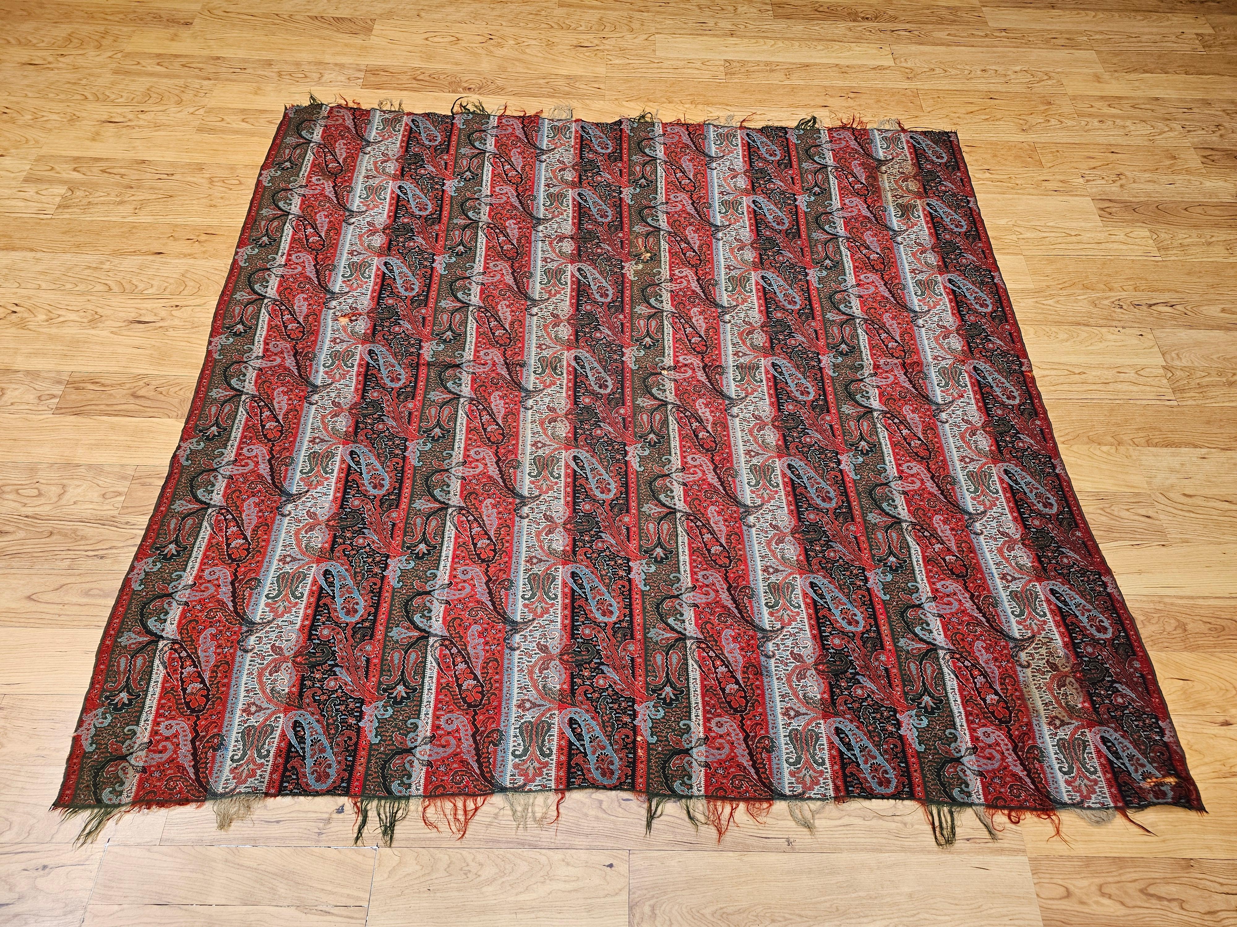 19th Century Hand-Woven Paisley Shawl For Sale 3