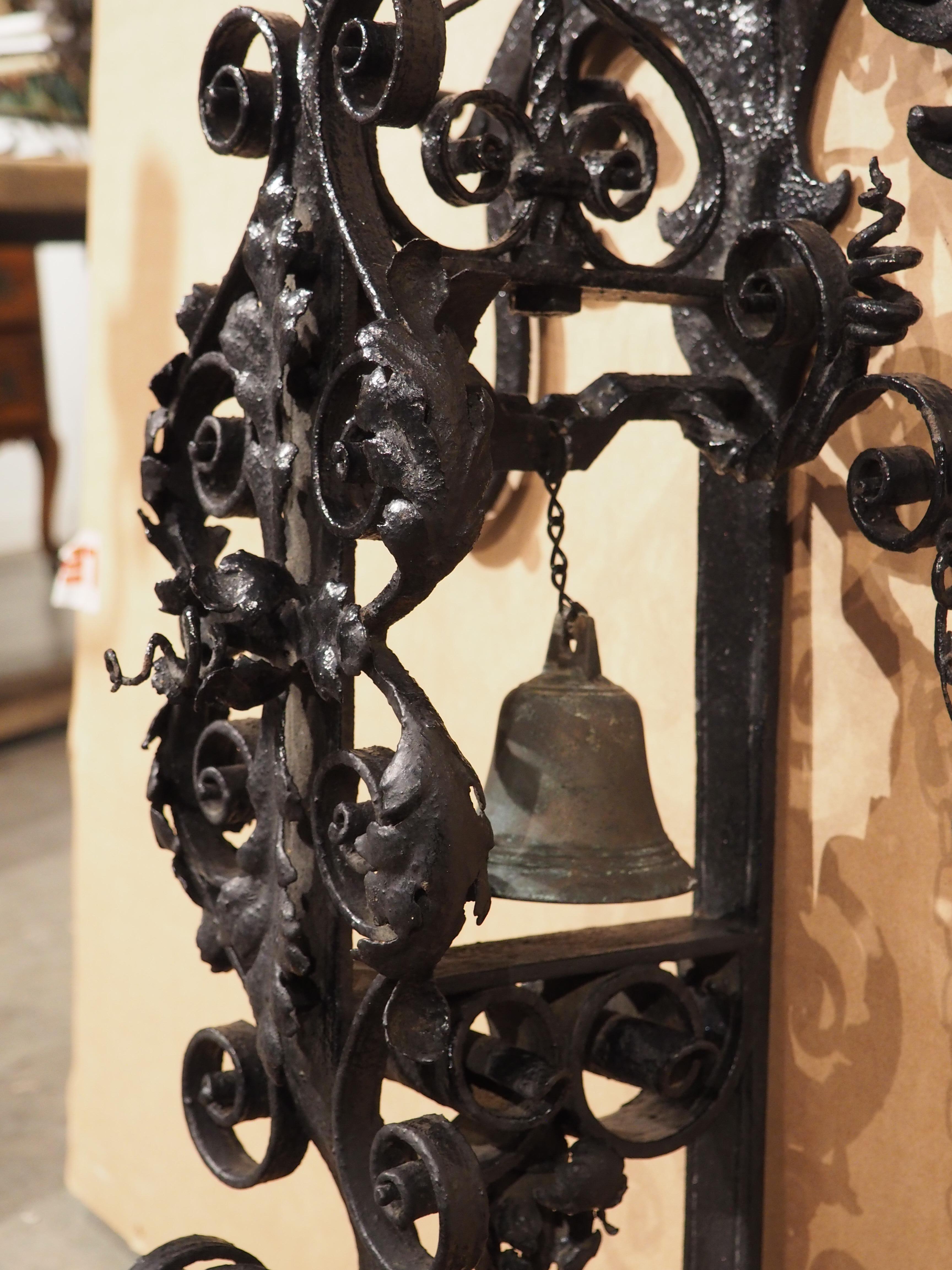 19th Century Hand Wrought and Painted Iron Wall Bell from France 6