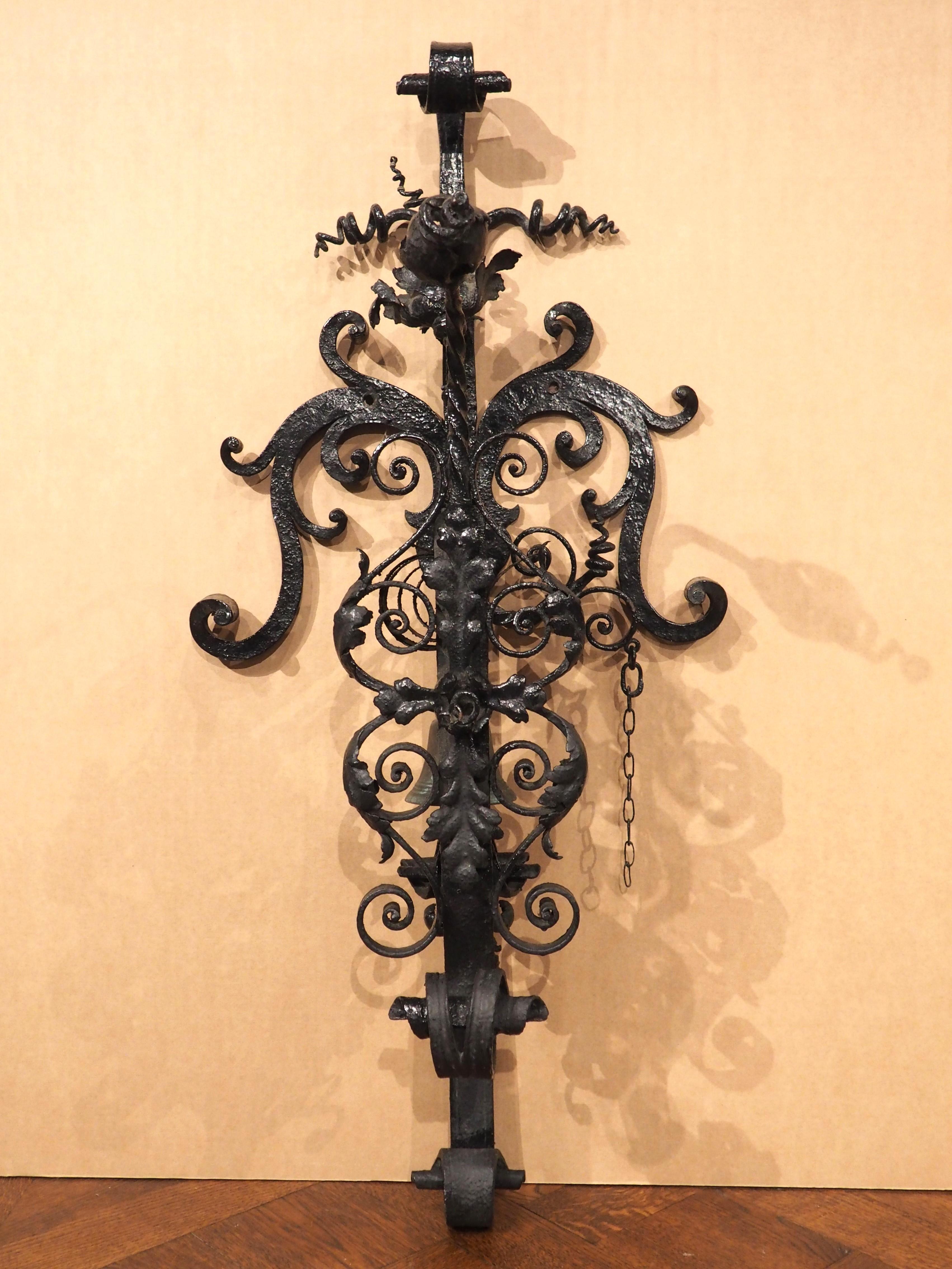 19th Century Hand Wrought and Painted Iron Wall Bell from France 7