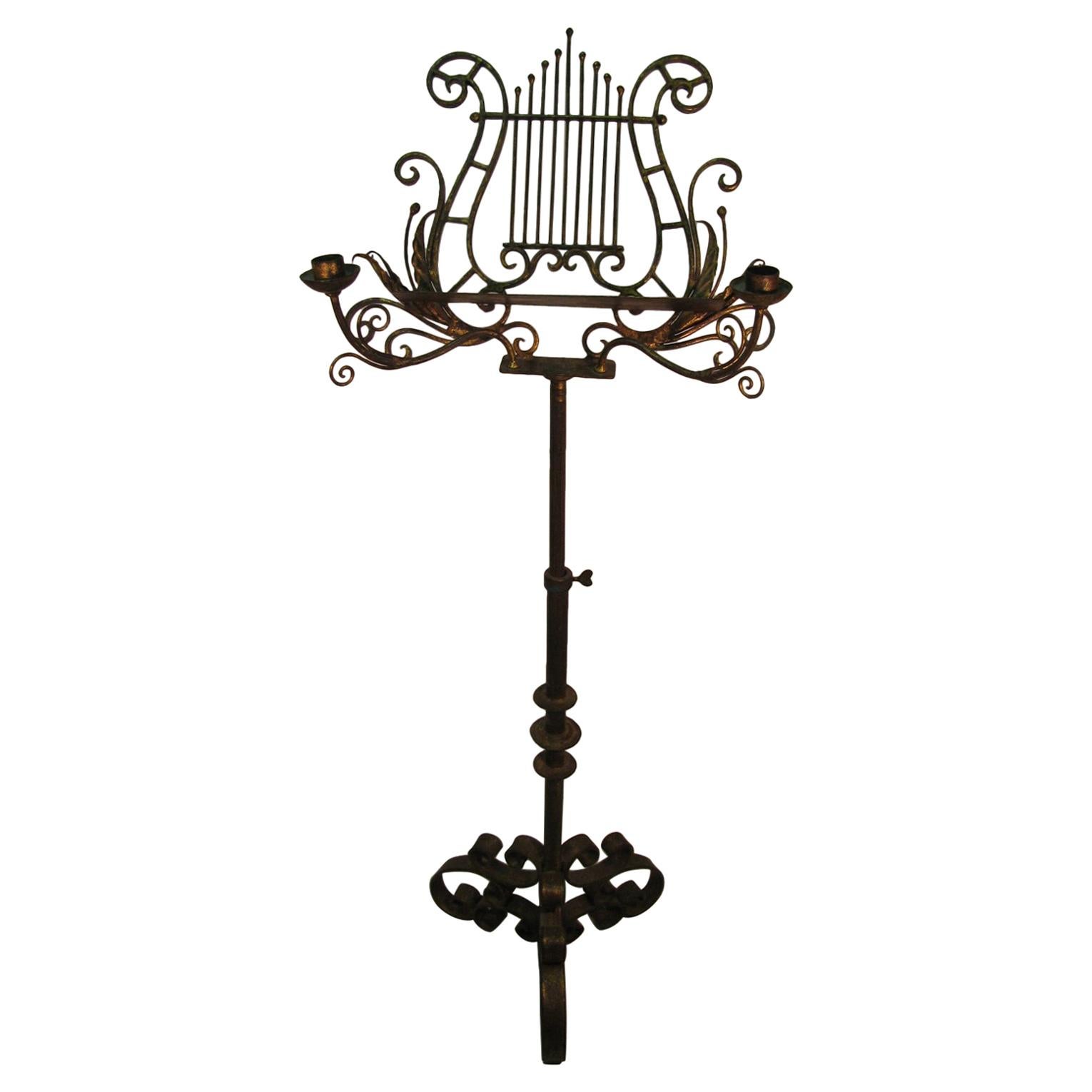 Classical 19th Century Hand Wrought Gilt Iron Music Stand