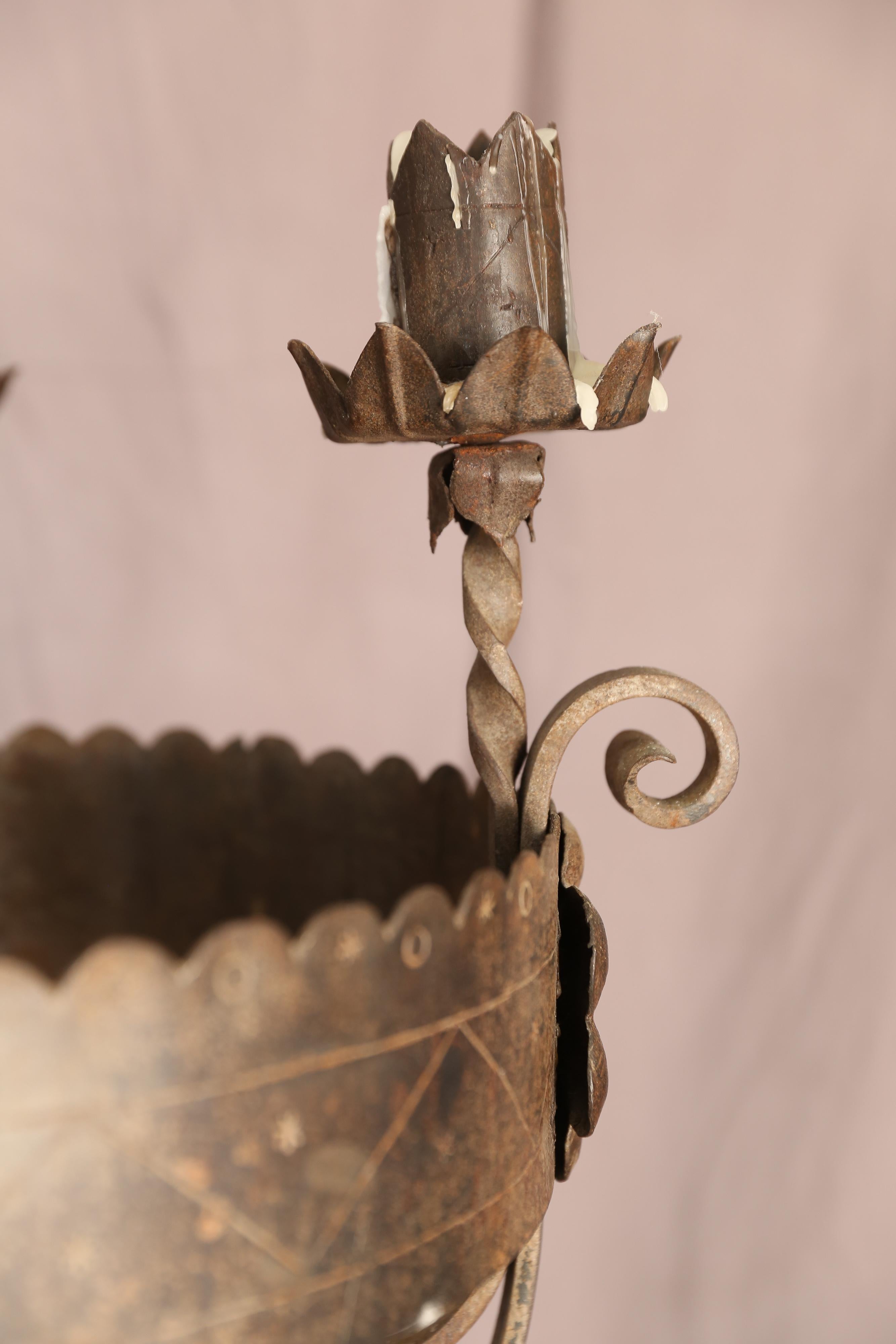 19th Century Hand-Wrought Iron Candlestick In Good Condition In Houston, TX