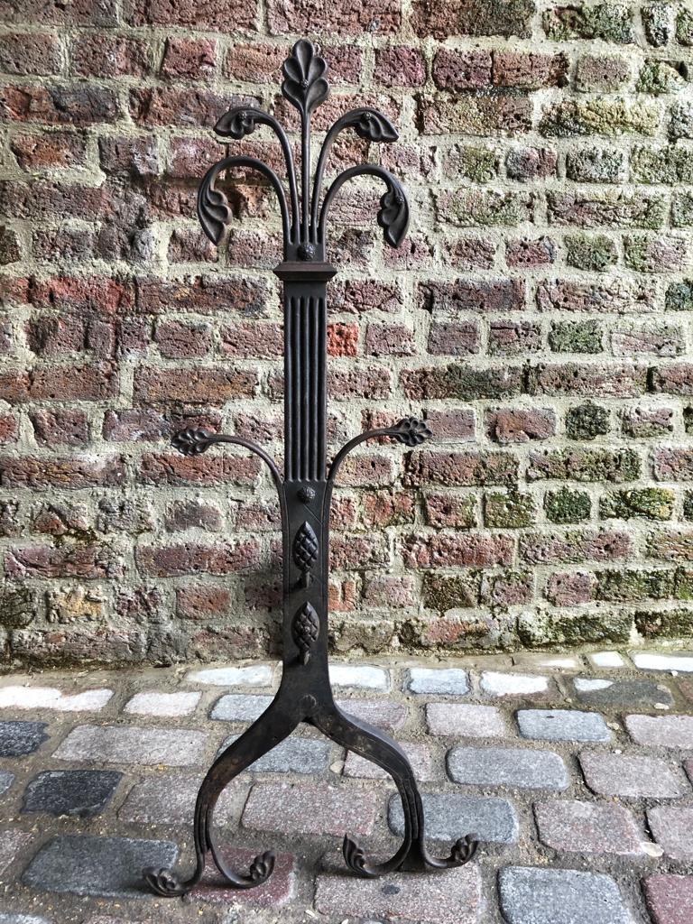 English 19th Century Hand Wrought Iron Gothic Fireplace Andirons Firedogs