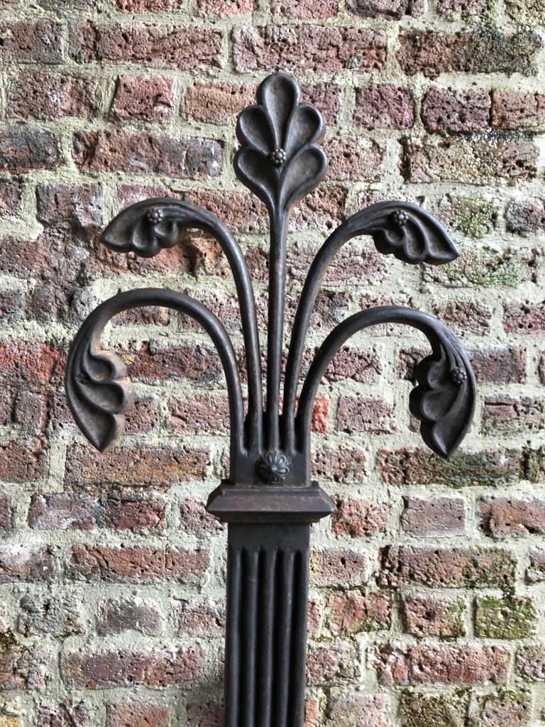 19th Century Hand Wrought Iron Gothic Fireplace Andirons Firedogs In Good Condition In London, GB