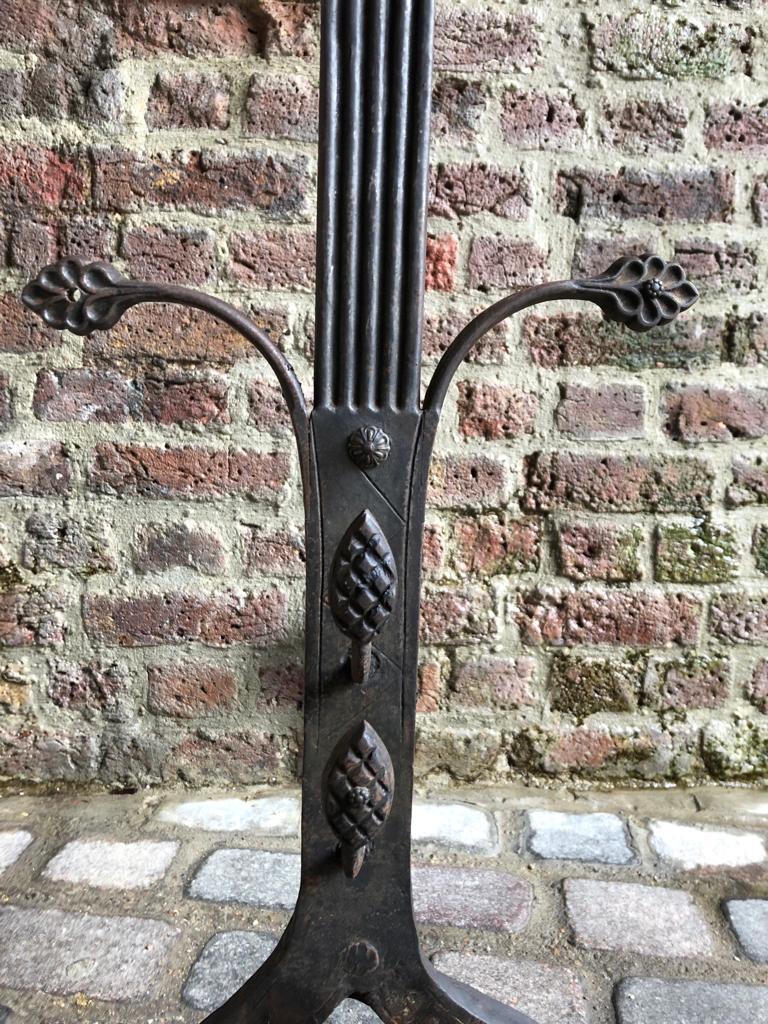 19th Century Hand Wrought Iron Gothic Fireplace Andirons Firedogs 1