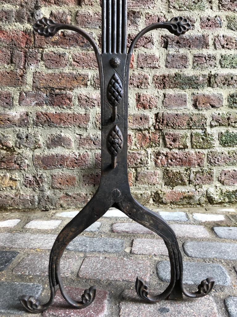 19th Century Hand Wrought Iron Gothic Fireplace Andirons Firedogs 2
