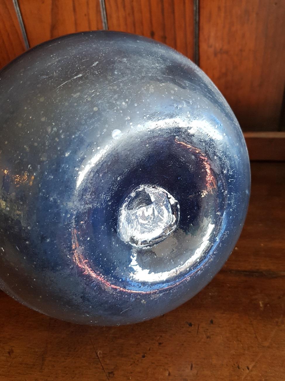 Blown Glass 19th Century Handblown Blue Glass Jug For Sale
