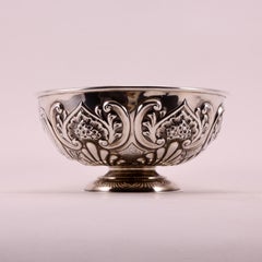 19th Century Handcrafted Sterling Silver Bowl Decorated with Flowers