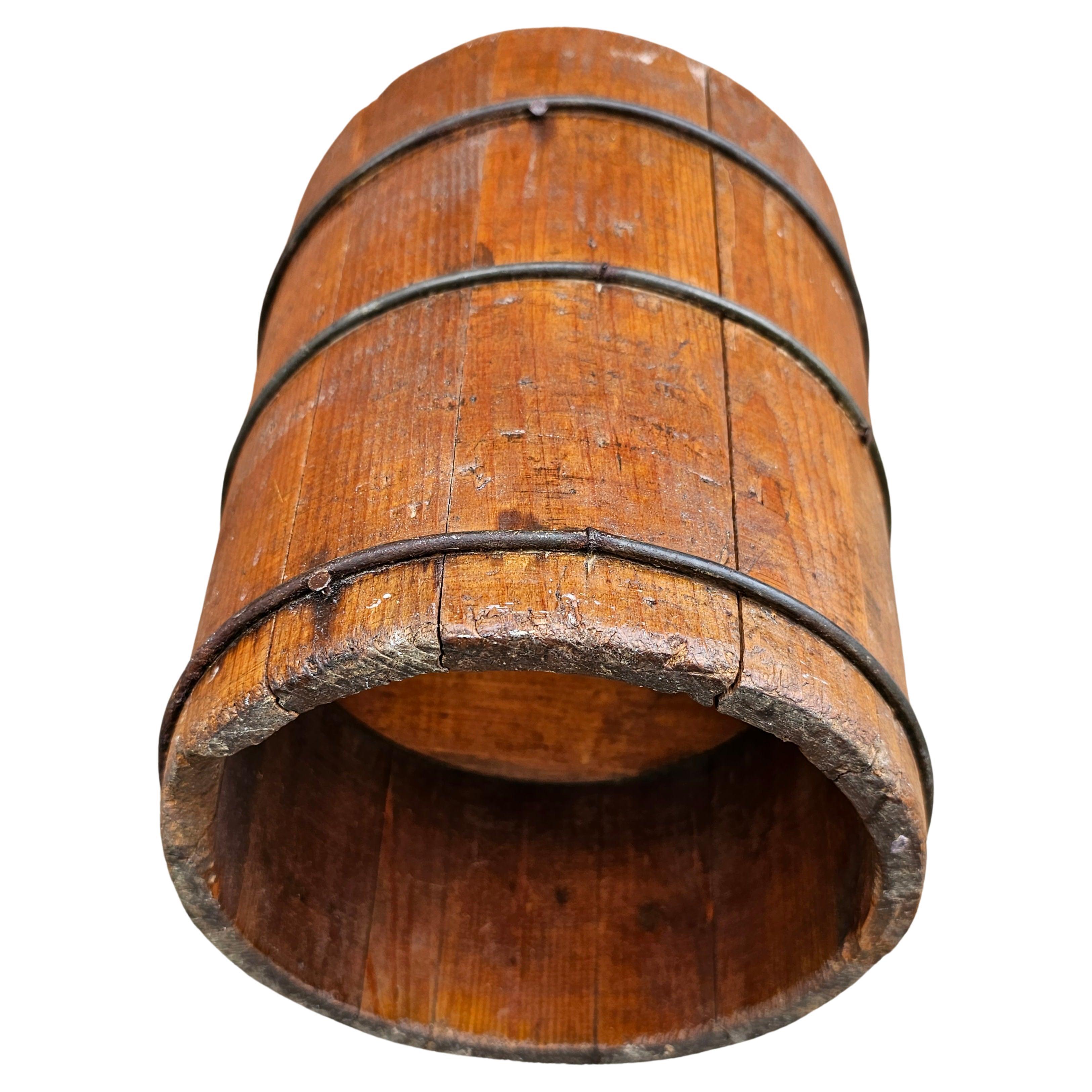 Edwardian 19th Century Handcrafted Turned Wooden Bail Bucket, Nowadays Planter For Sale