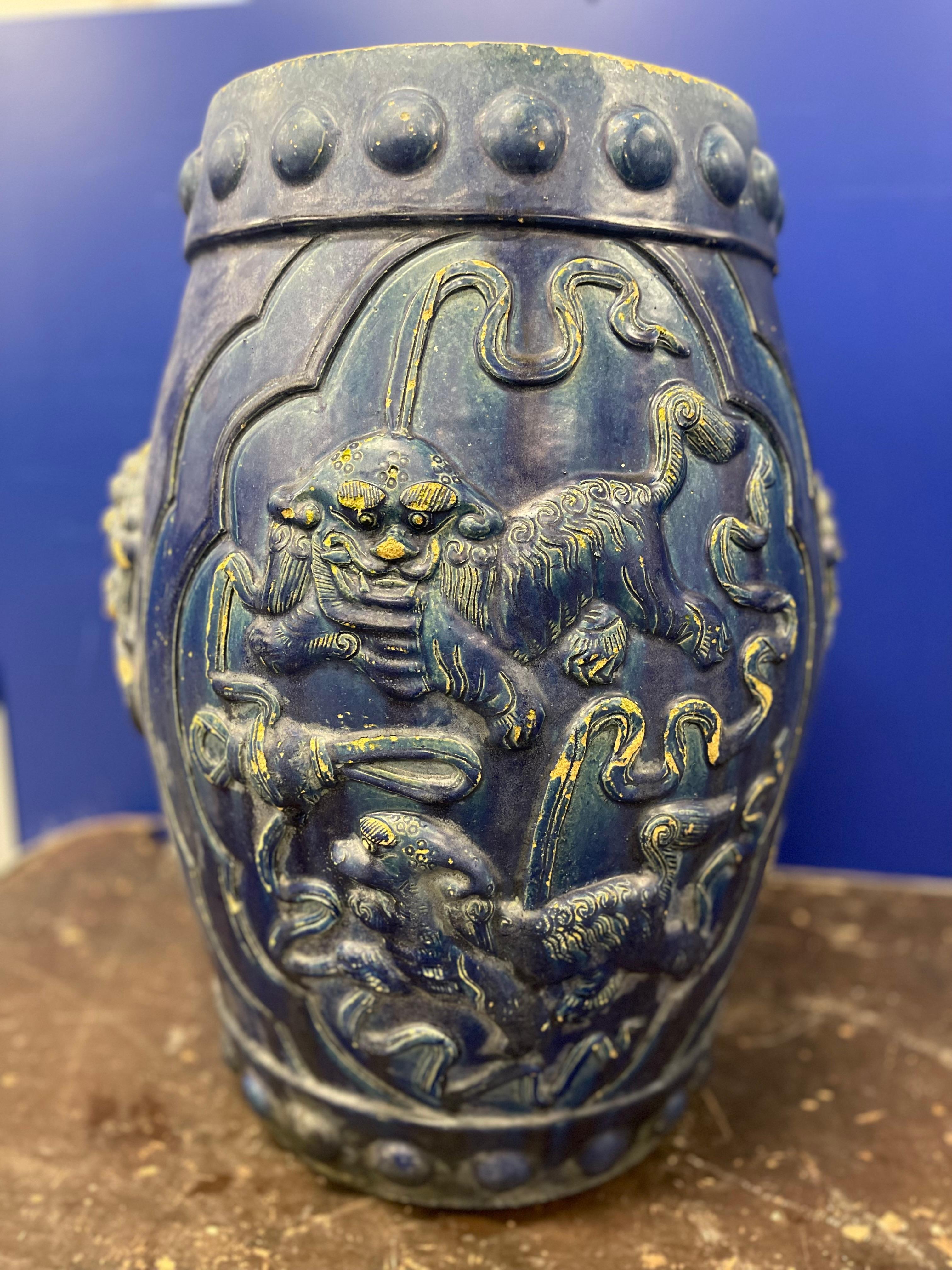 Hand-Carved Handmade Chinese Ceramic Stool For Sale