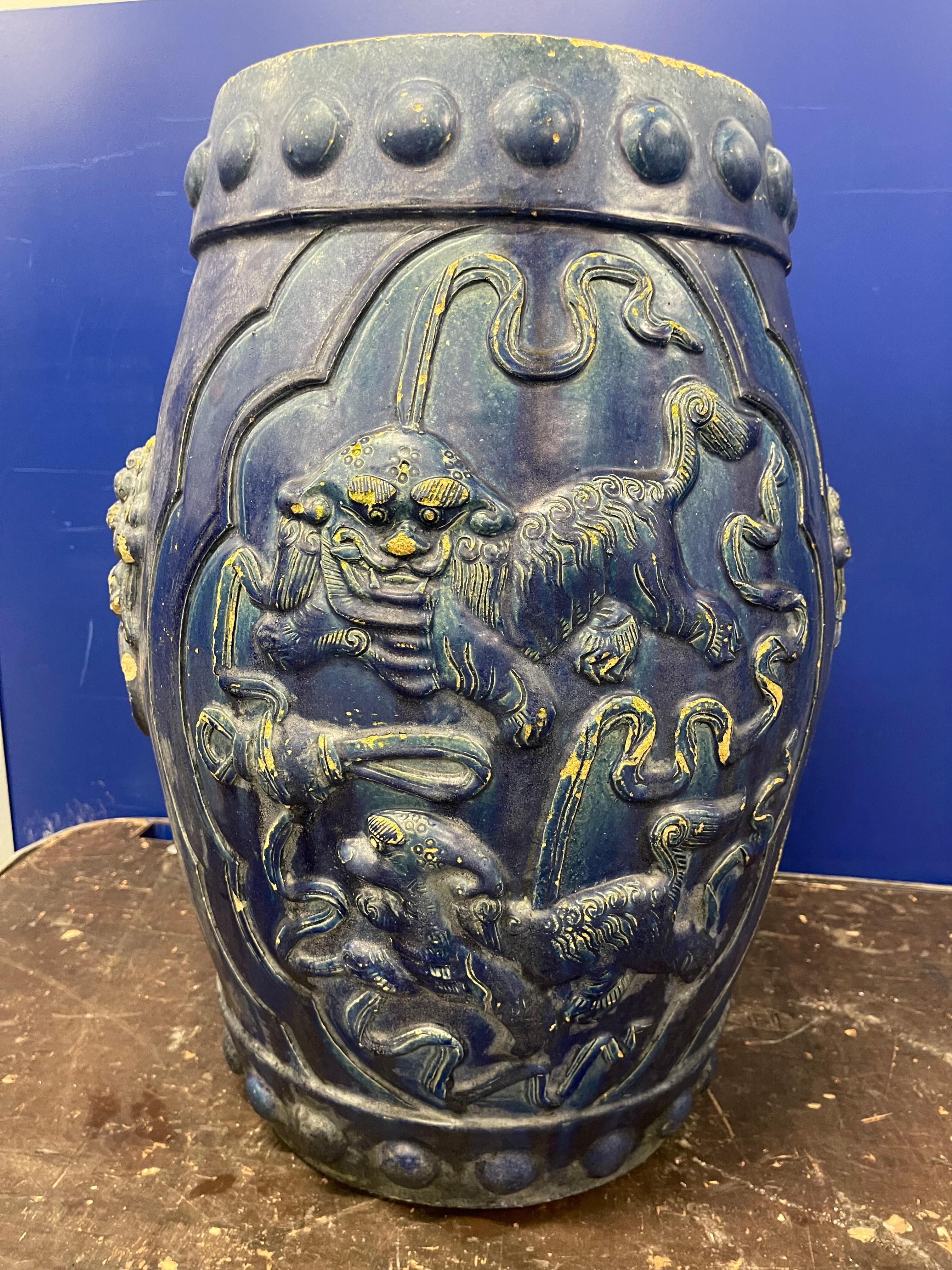 Handmade Chinese Ceramic Stool In Distressed Condition For Sale In Southall, GB