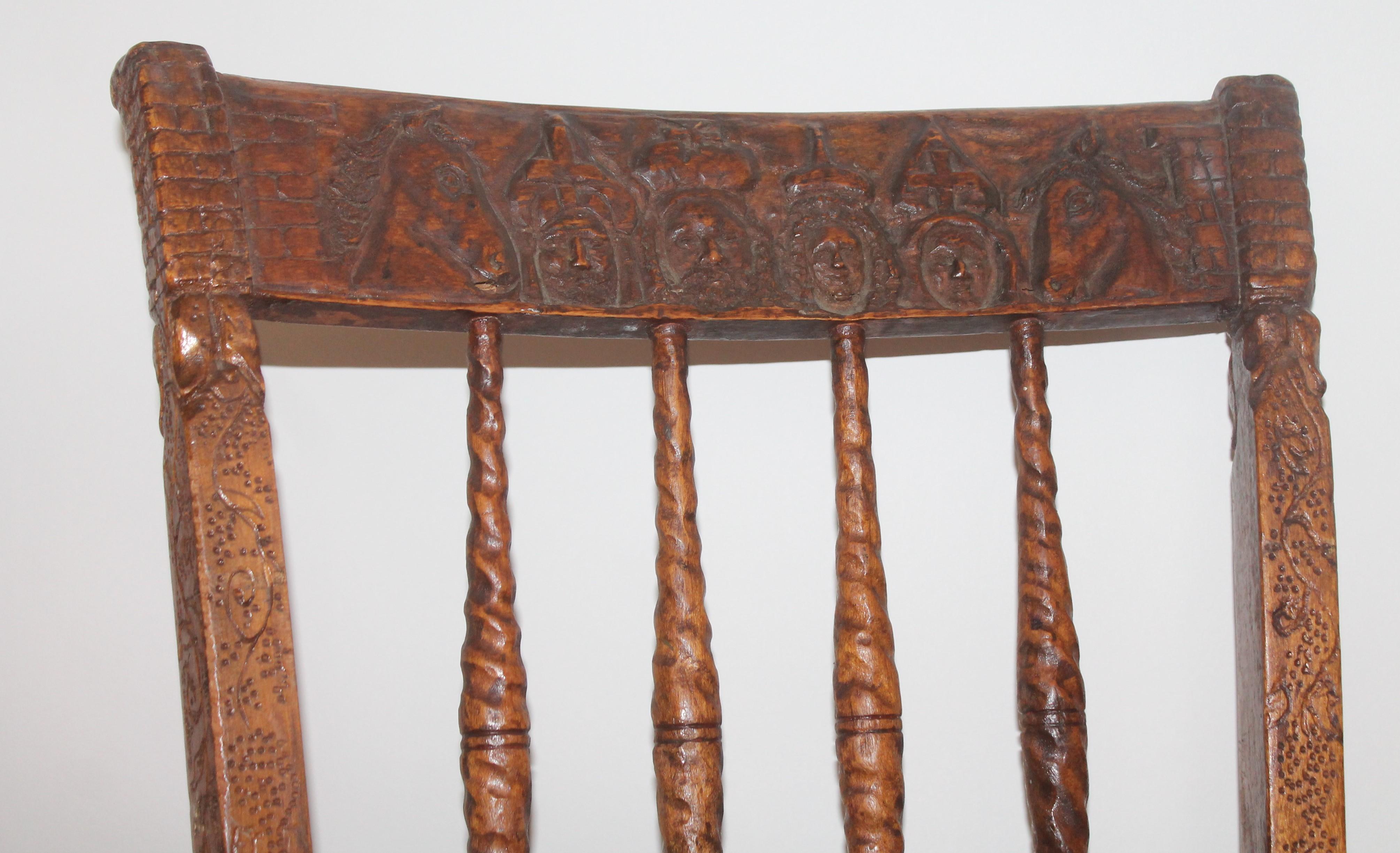 19th Century Handmade English Chess Carved Chair In Good Condition For Sale In Los Angeles, CA