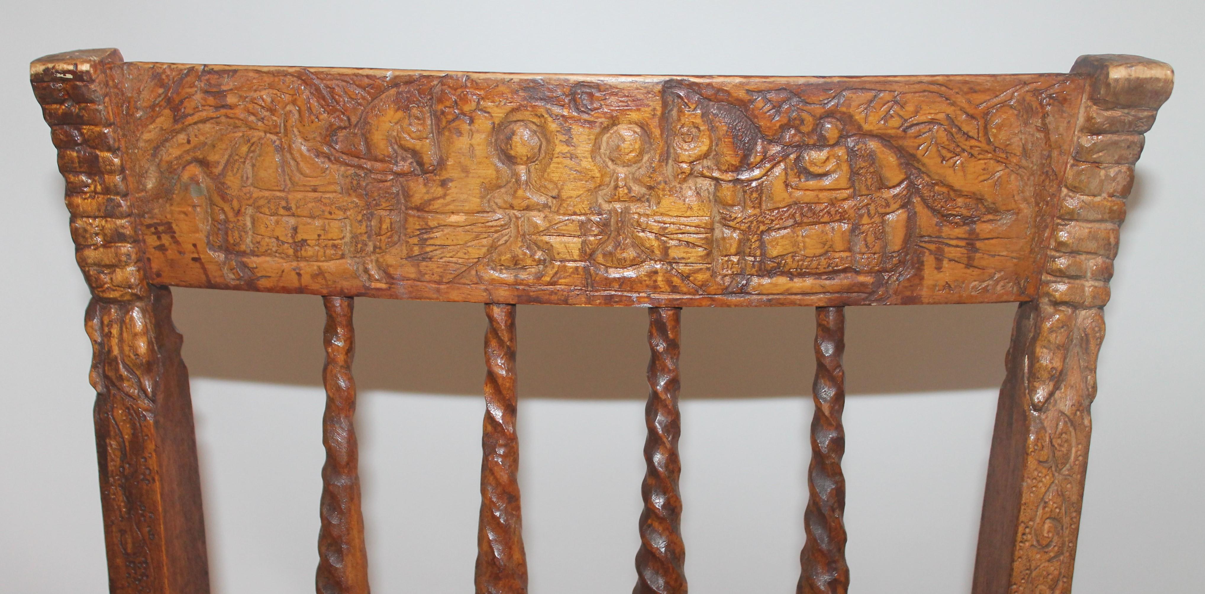 19th Century Handmade English Chess Carved Chair For Sale 1