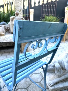19th Century Handmade Iron and Wood Garden Chairs, Rustic French Style Blue