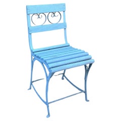 19th Century Handmade Iron and Wood Garden Chairs, Rustic French Style Blue
