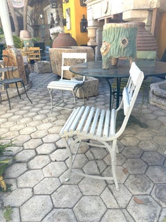19th Century Handmade Iron and Wood Garden Chairs, Rustic French Style Gray