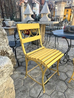19th Century Handmade Iron and Wood Garden Chairs, Rustic French Style Yellow
