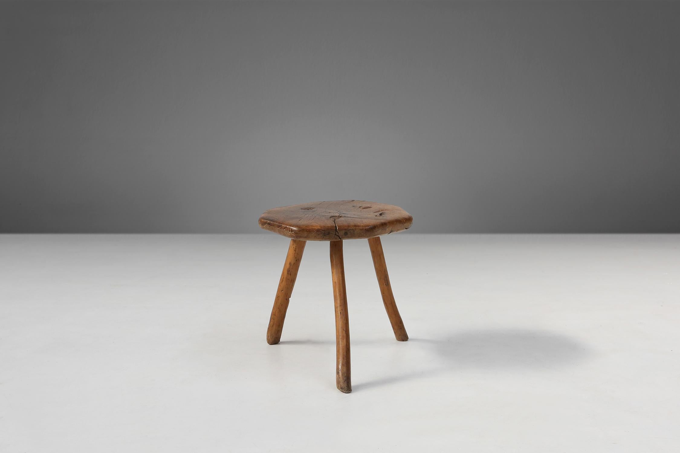 Rustic 19th century handmade stool For Sale