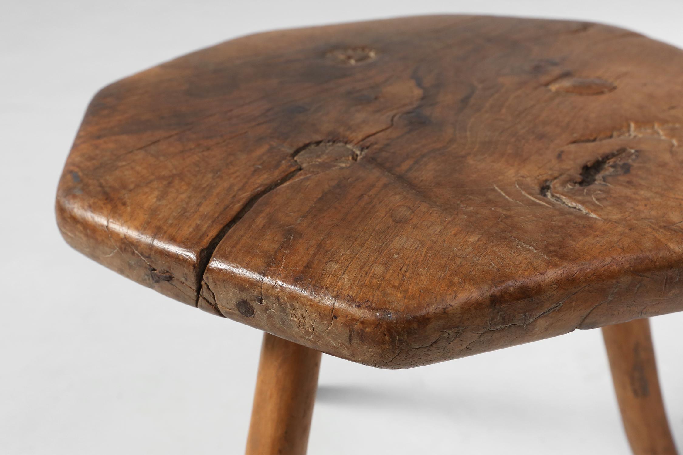 Wood 19th century handmade stool For Sale