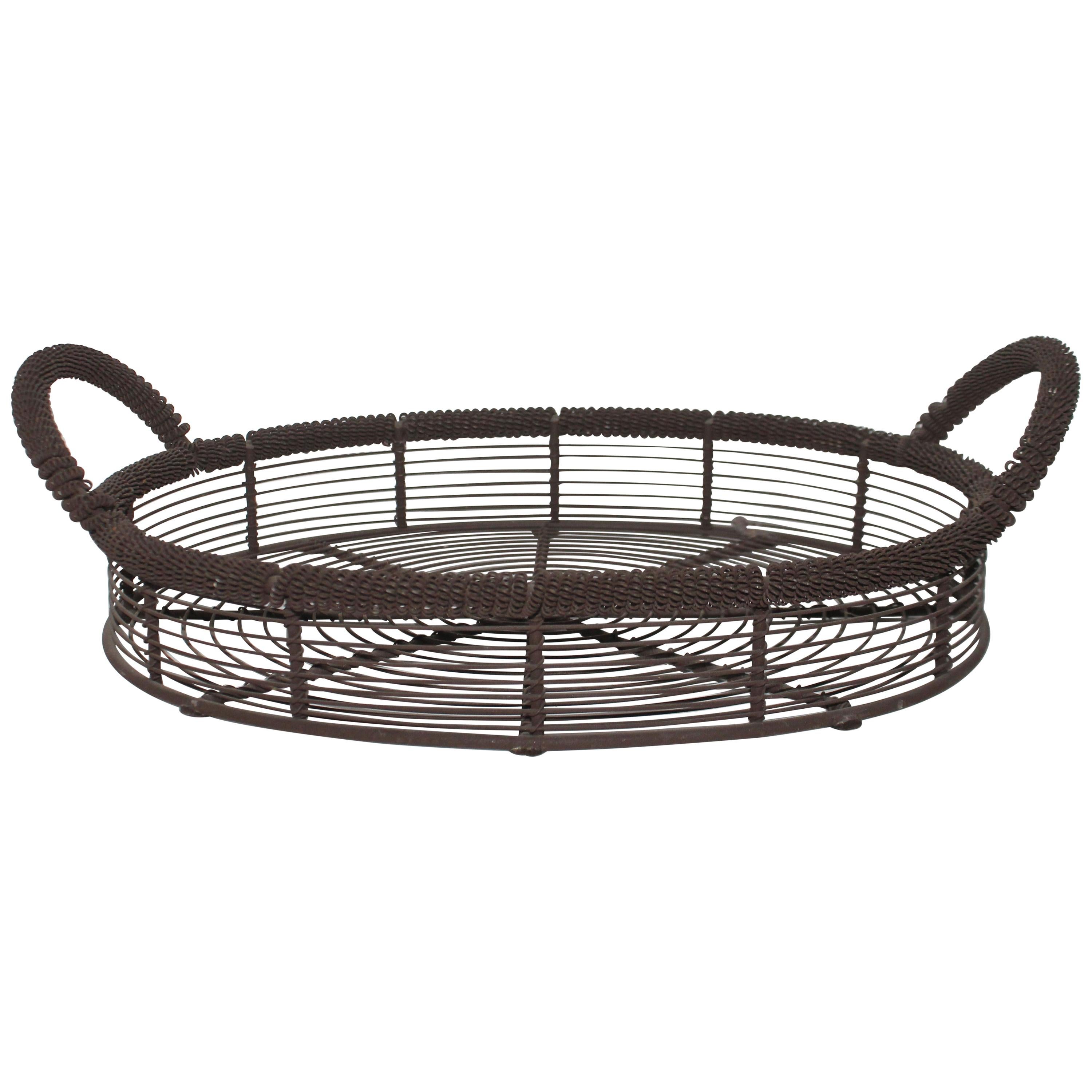 19th Century Handmade Wire Handled Basket