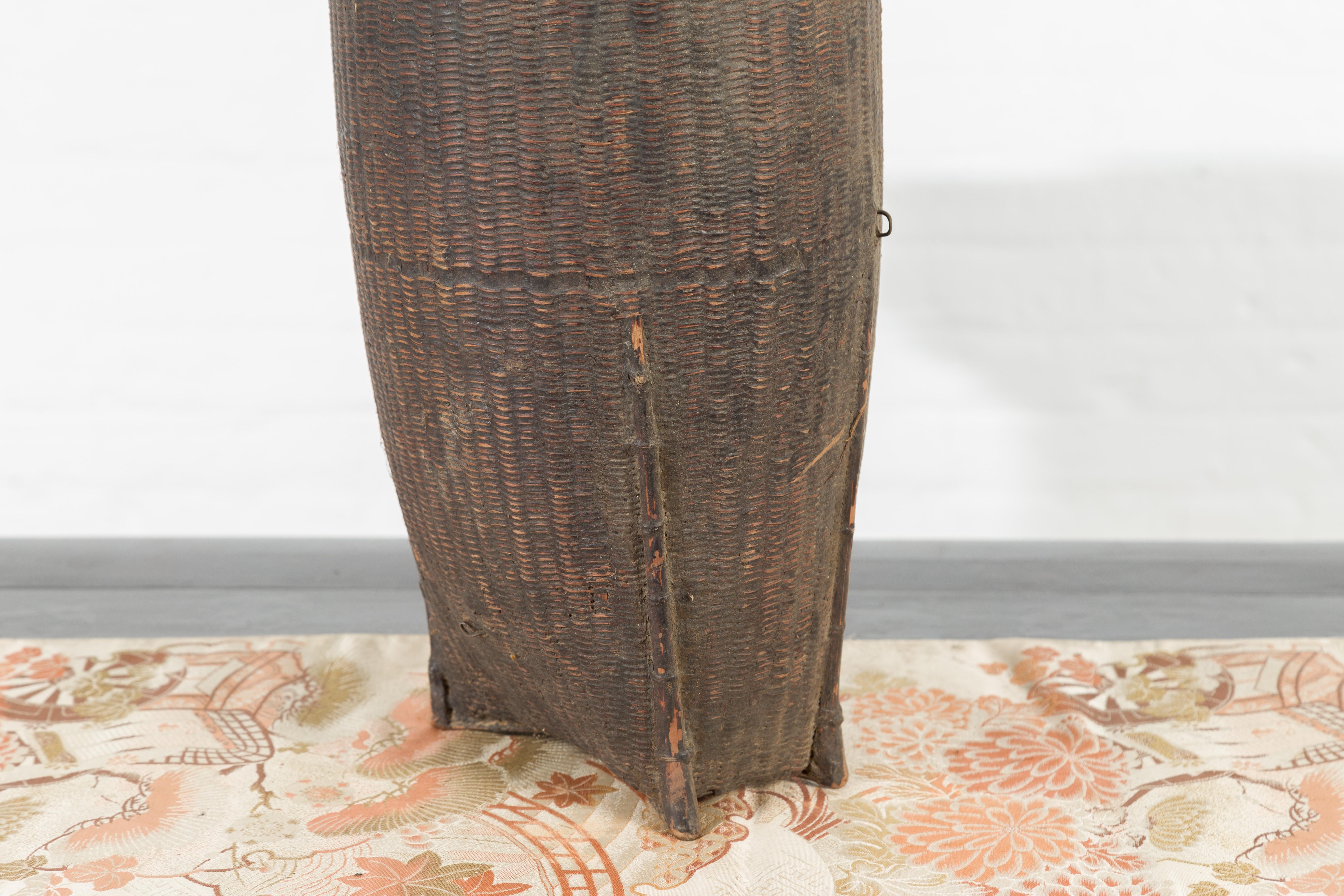 19th Century Handwoven Rattan Carrying Basket from the Philippines with Lid In Good Condition In Yonkers, NY