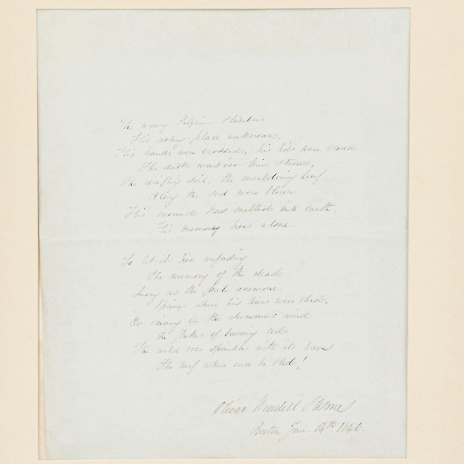 Américain Poème encadré manuscrit du 19e siècle en vente