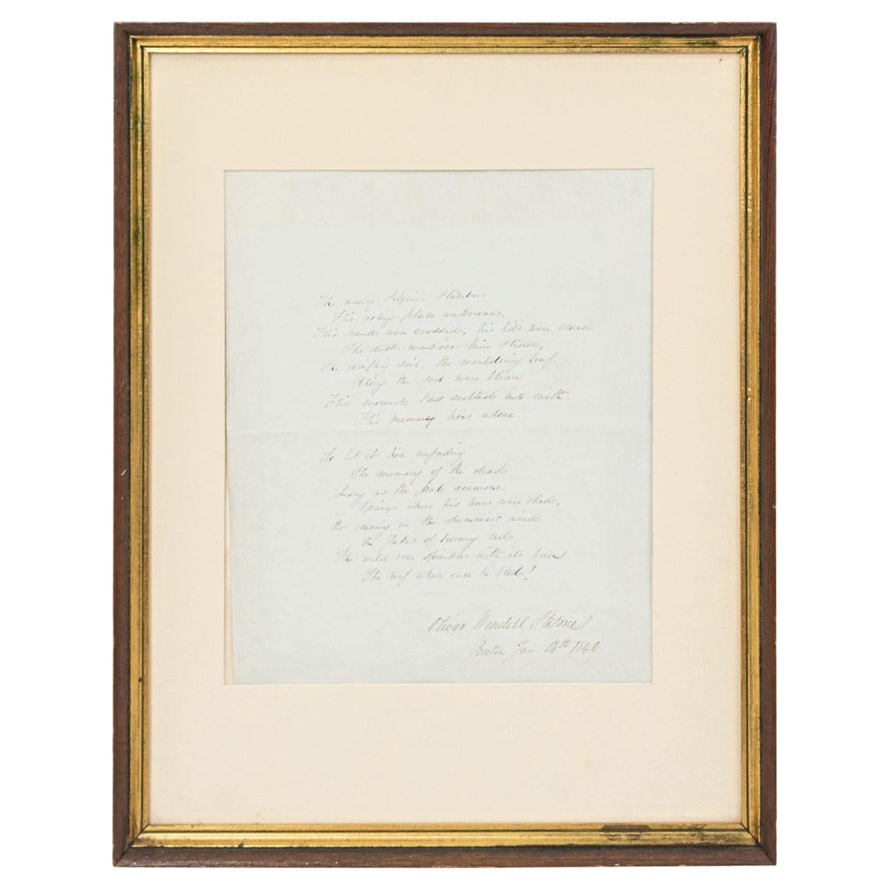 Poème encadré manuscrit du 19e siècle en vente