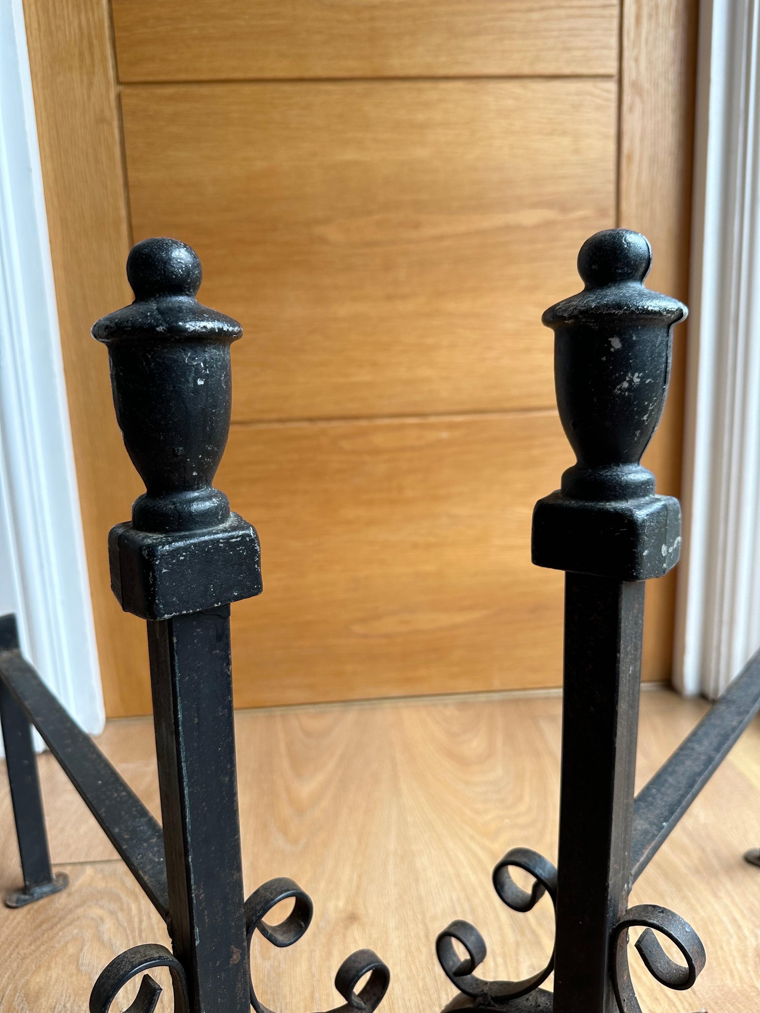19th Century Handwrought Iron Gothic Fireplace Andirons Firedogs For Sale 6