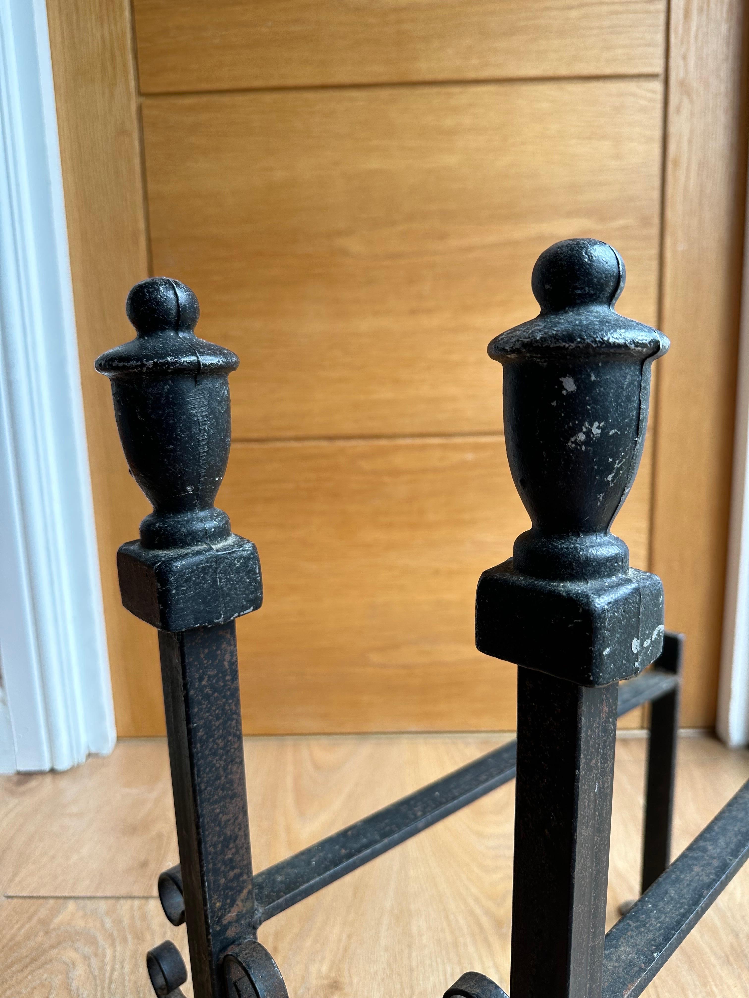 19th Century Handwrought Iron Gothic Fireplace Andirons Firedogs For Sale 7