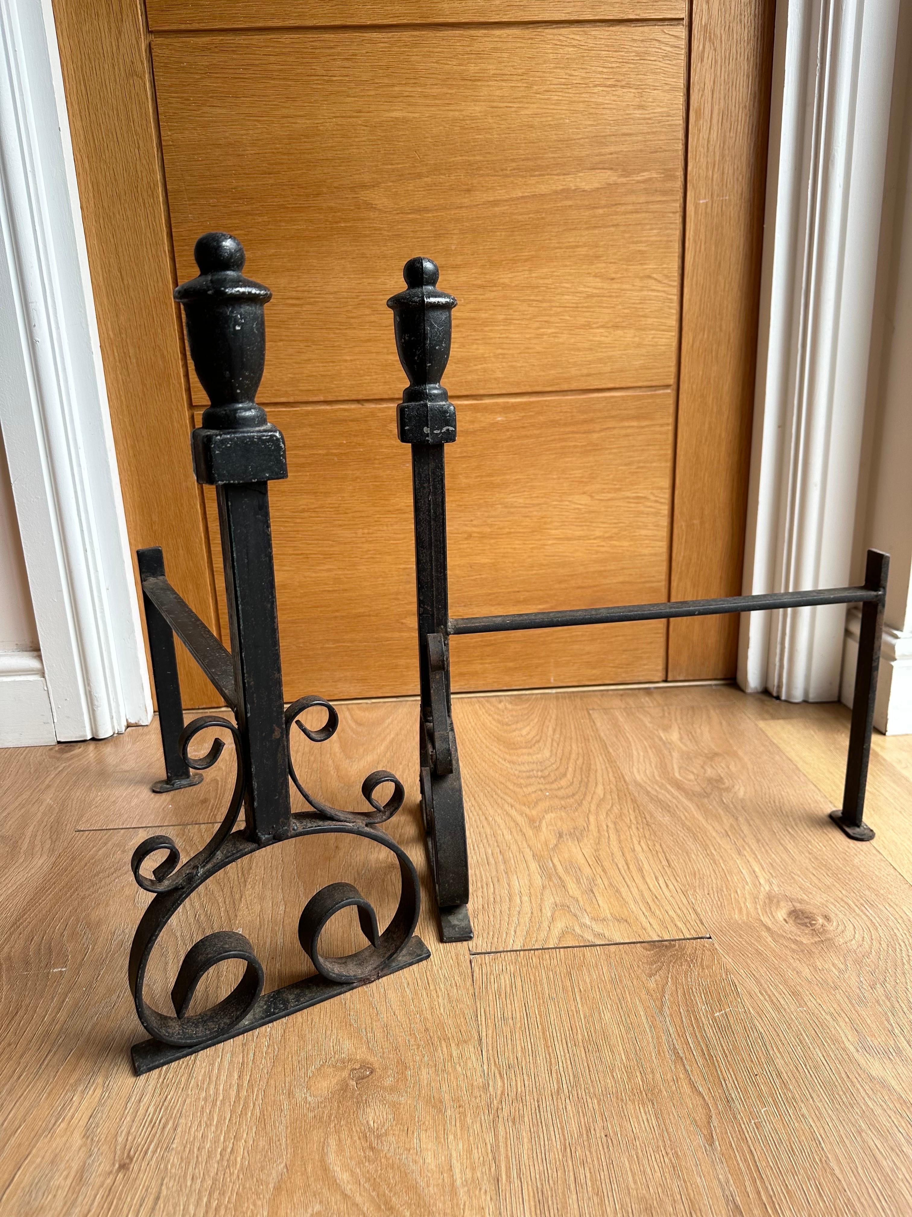 19th Century Handwrought Iron Gothic Fireplace Andirons Firedogs For Sale 8